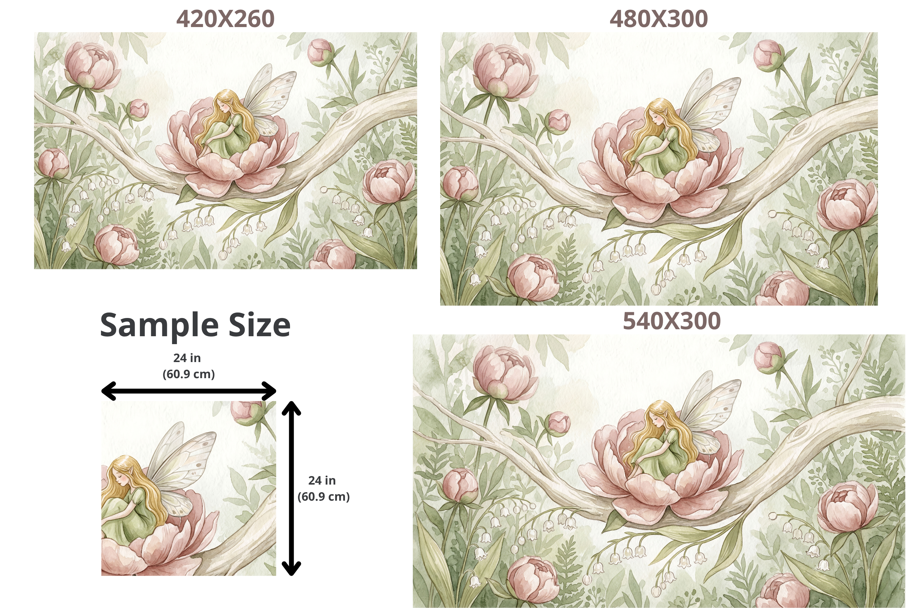 Flower Fairy Peony Wall Mural | Soft Watercolour Botanical Nursery Design