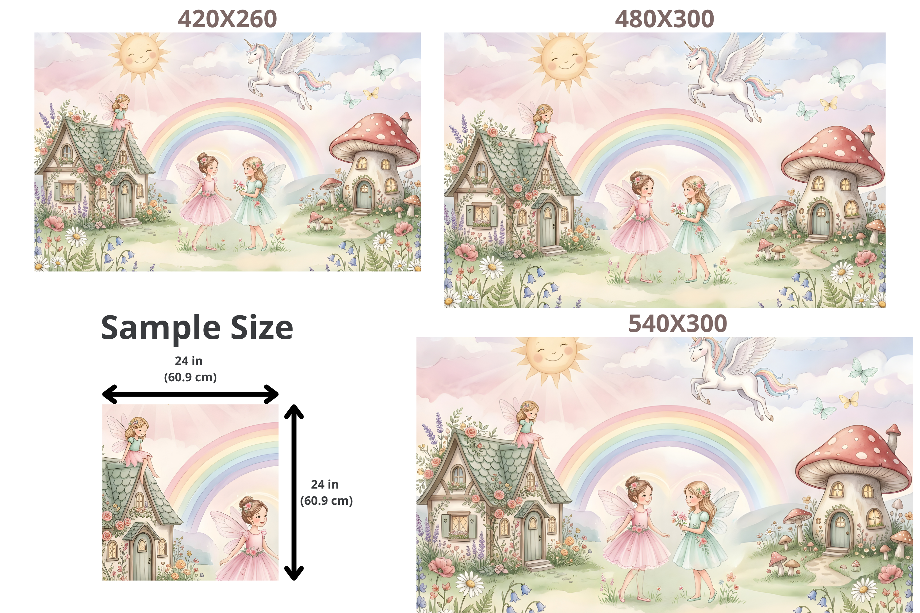 Fairy Garden Rainbow Unicorn Wall Mural | Magical Watercolour Nursery Design