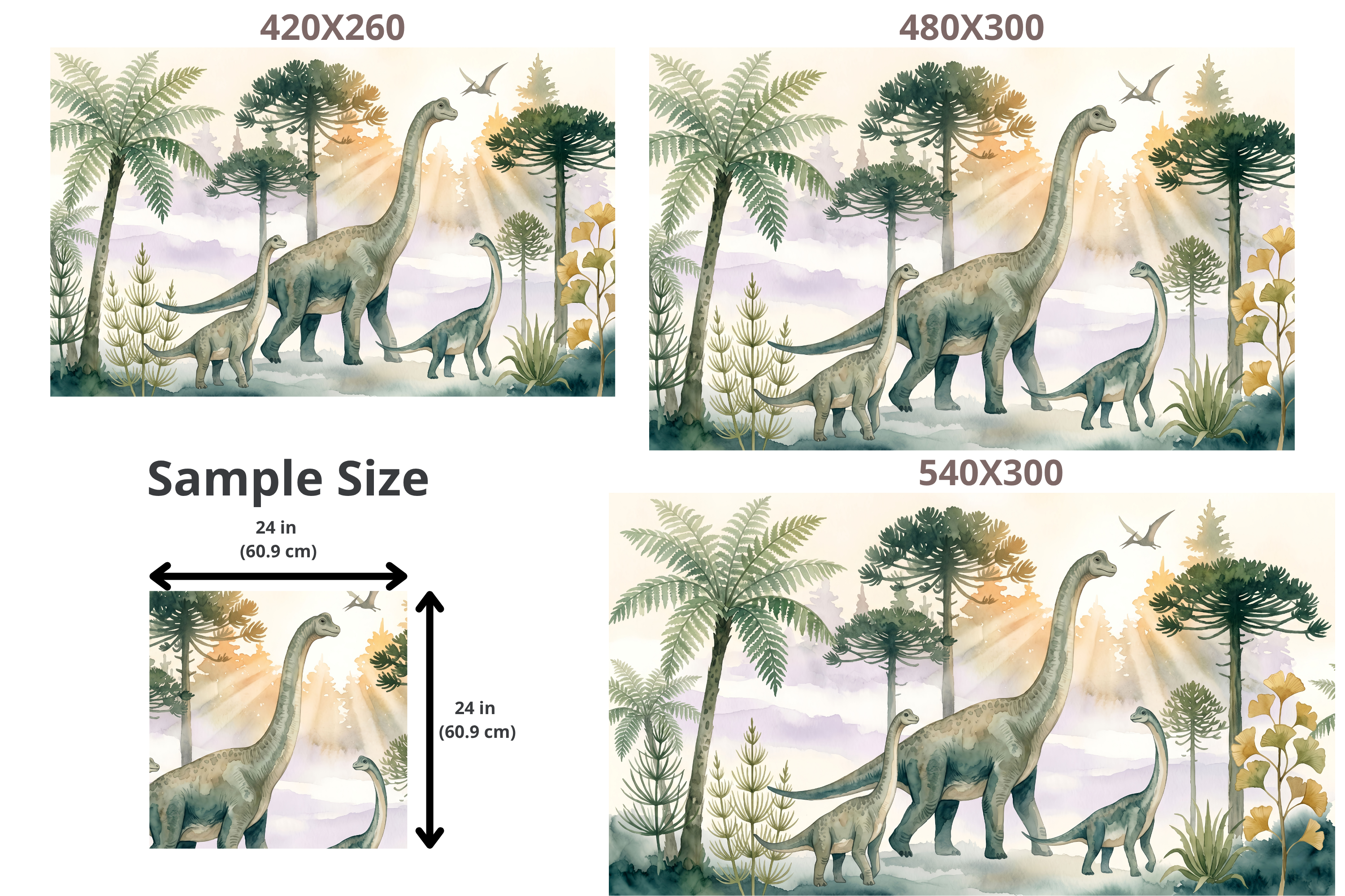 Kids Watercolour Dinosaur Nursery Peel and Stick Wallpaper Mural