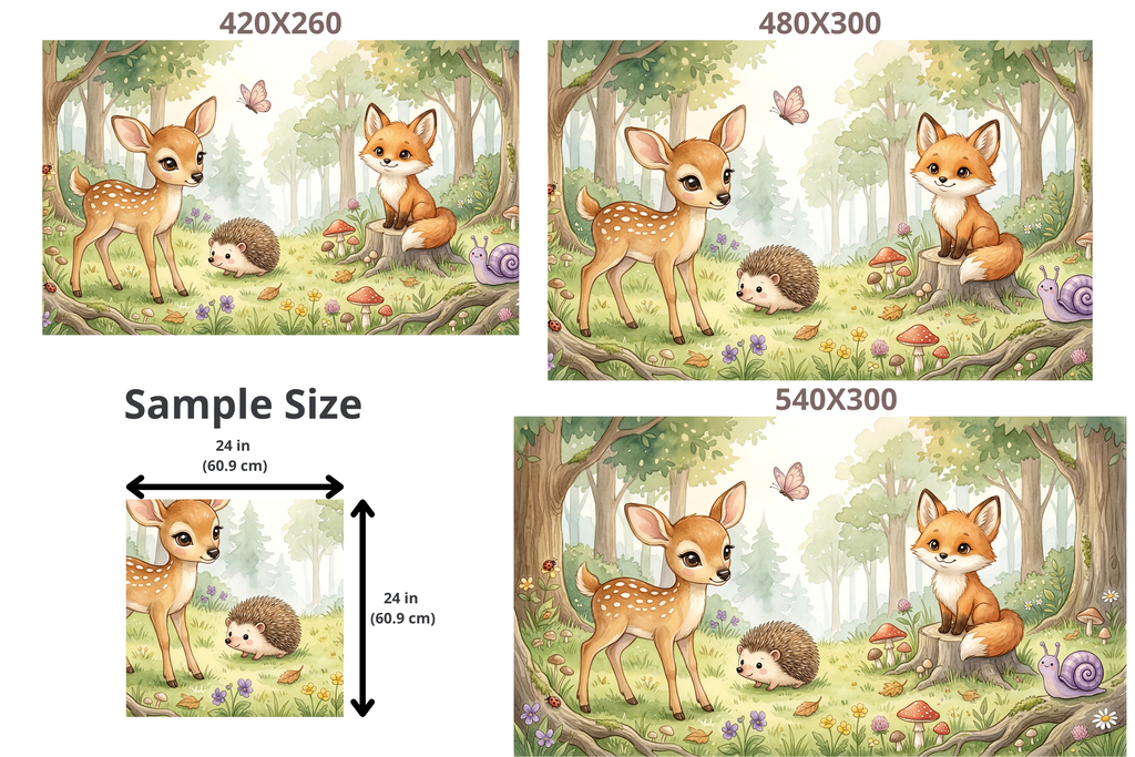 Woodland Animals Wall Mural | Watercolour Deer Fox Hedgehog Nursery Design