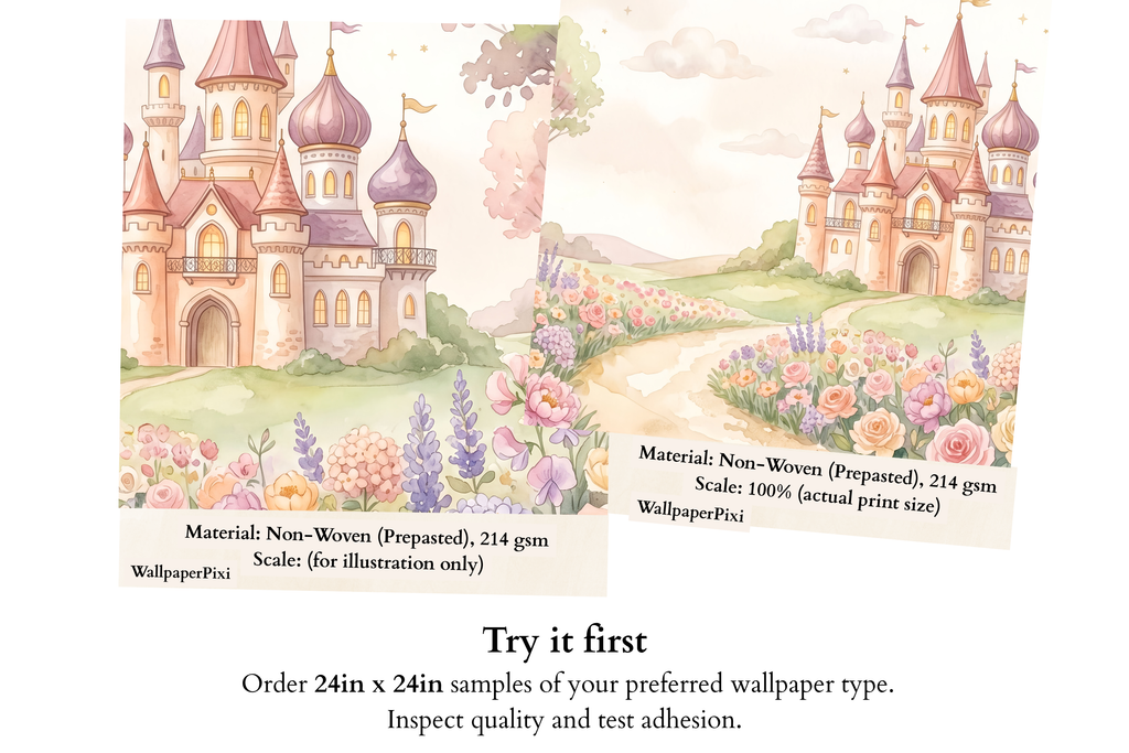 Pink Princess Castle Flower Garden Wall Mural | Watercolour Nursery Design