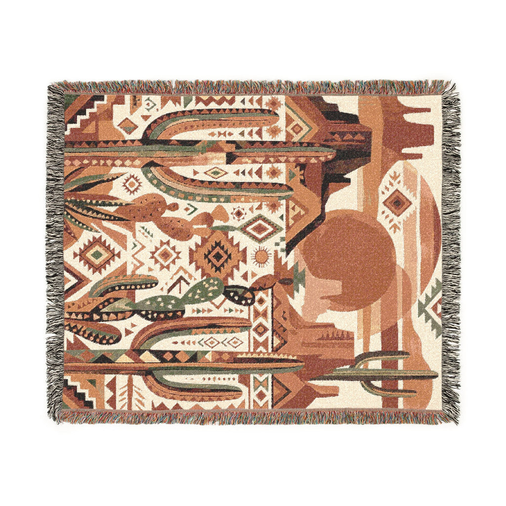 Southwestern Desert Sunset Woven Throw Blanket Boho Cactus Tapestry