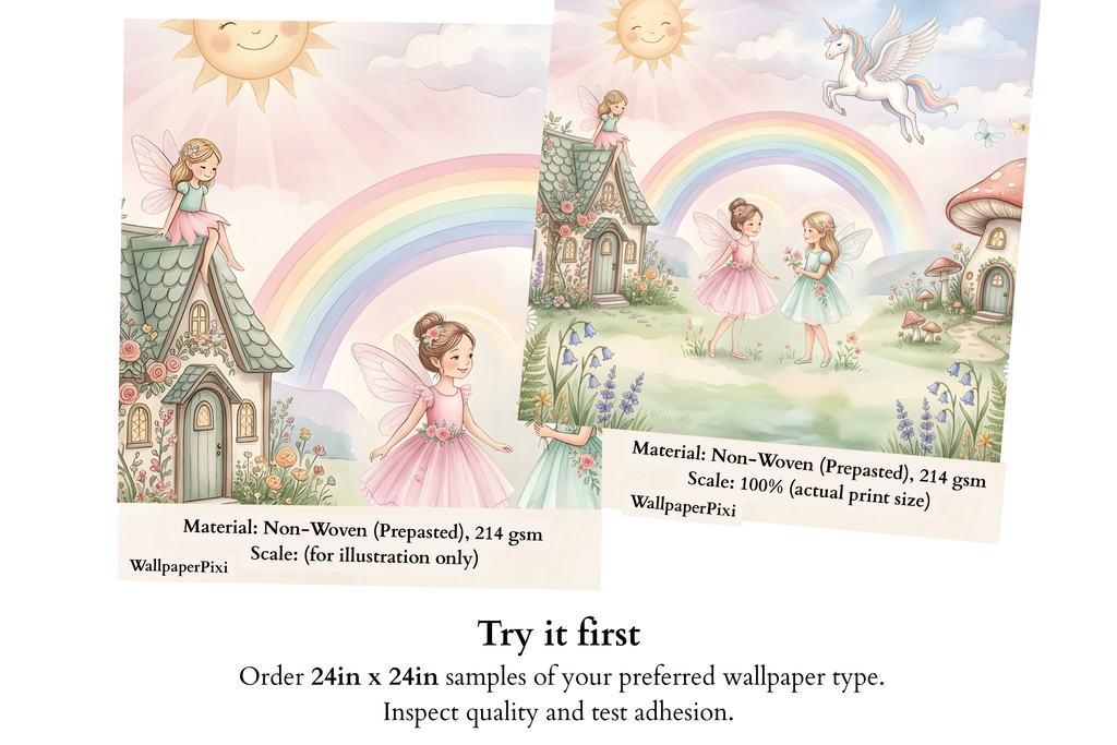 Fairy Garden Rainbow Unicorn Wall Mural | Magical Watercolour Nursery Design