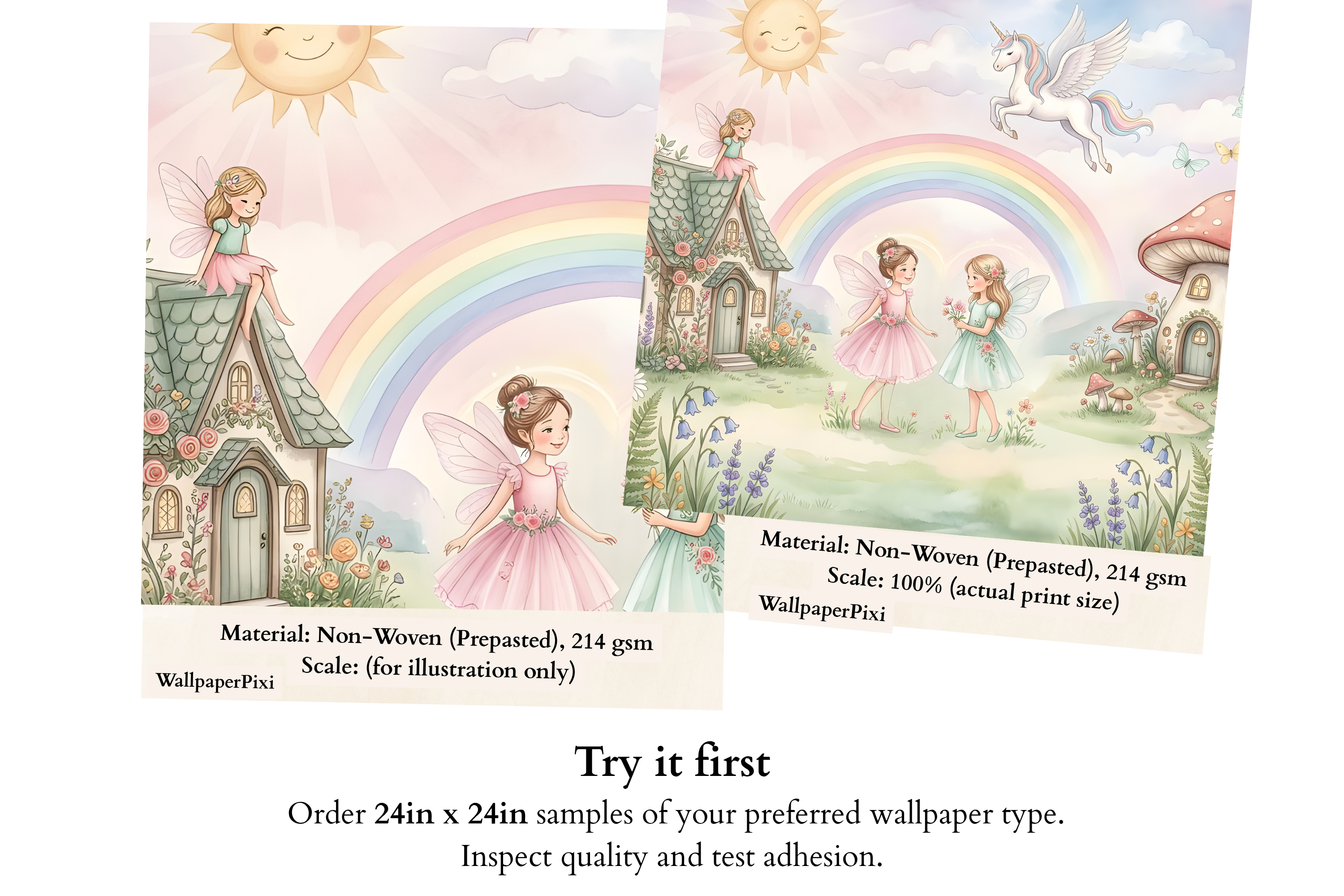 Fairy Garden Rainbow Unicorn Wall Mural | Magical Watercolour Nursery Design