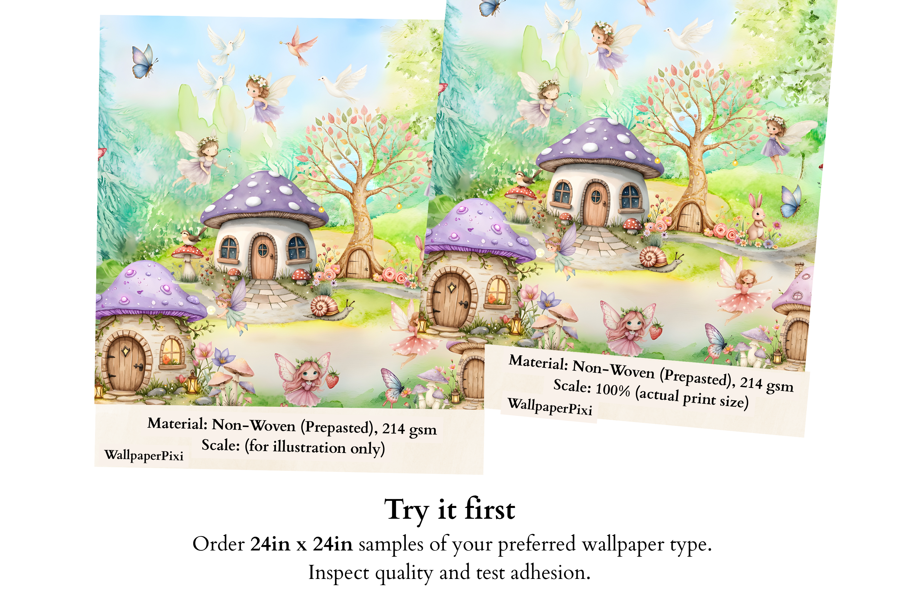 Enchanted Fairy Village Wall Mural | Magical Mushroom House Woodland Nursery Design