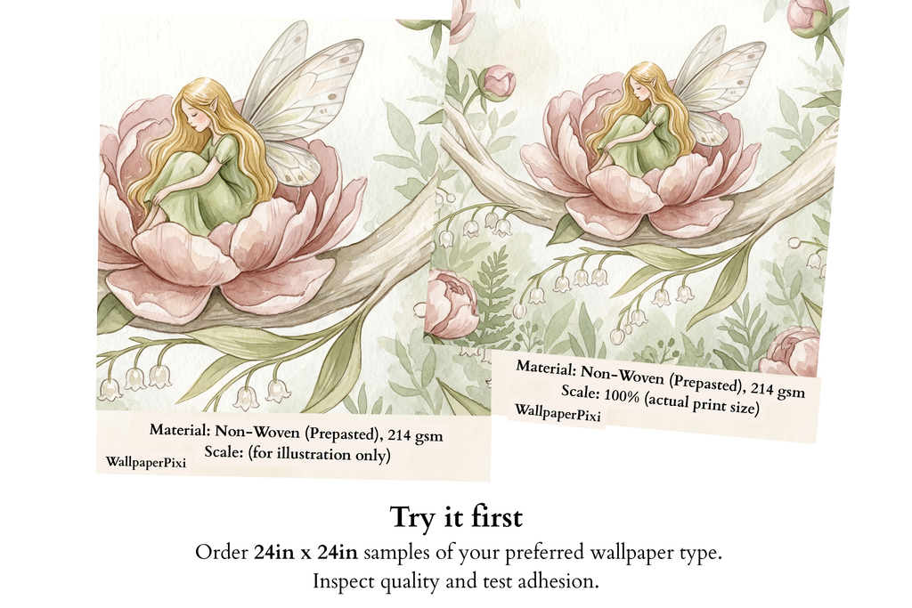 Flower Fairy Peony Wall Mural | Soft Watercolour Botanical Nursery Design