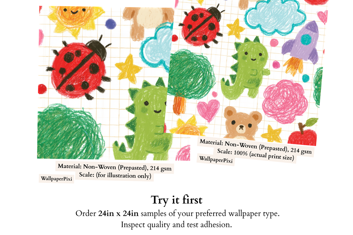 High resolution detail of realistic waxy crayon texture and grid lines on seamless wallpaper