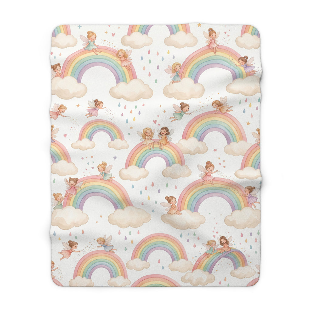 Pastel Fairy & Rainbow Sherpa Fleece Blanket Magical Nursery Throw