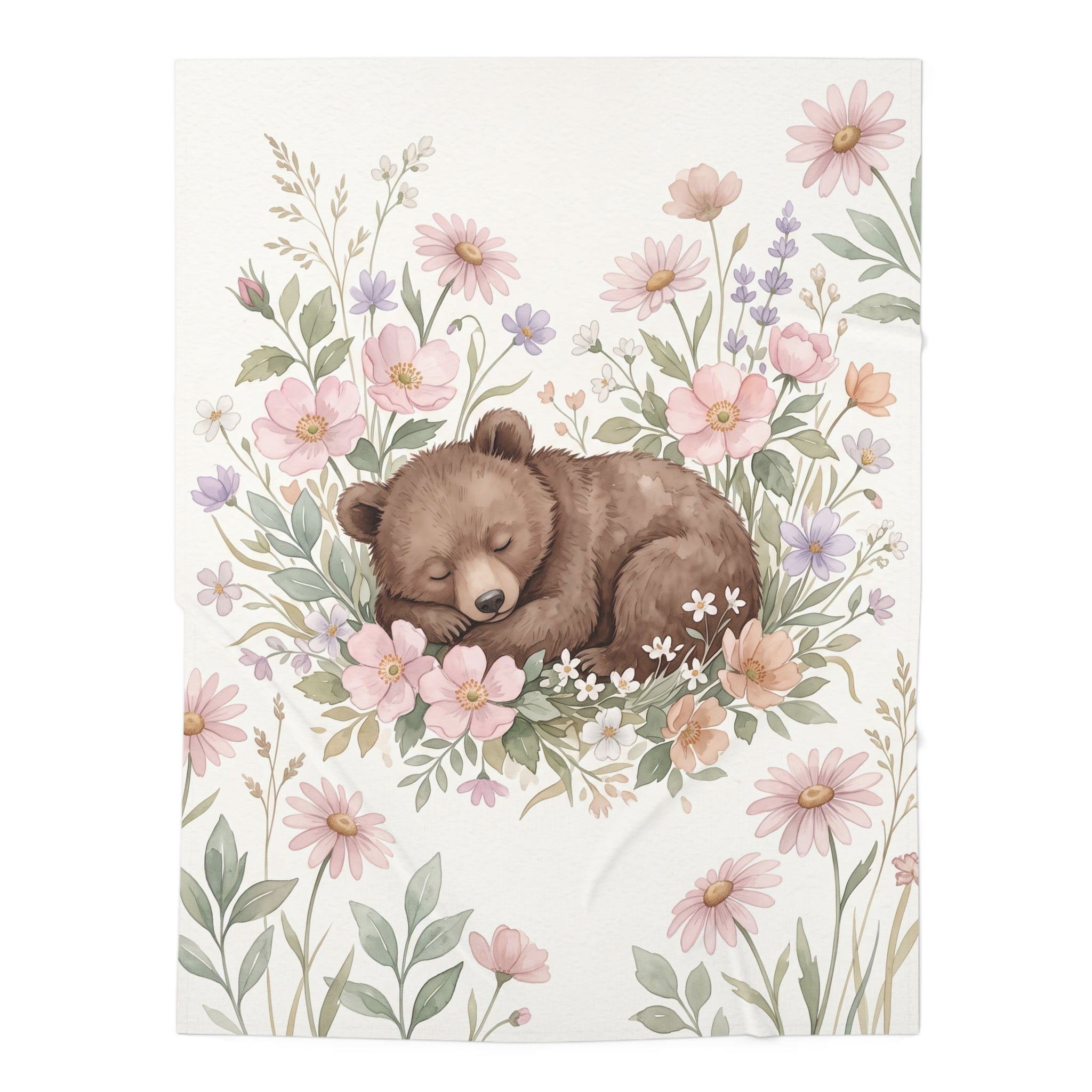 Watercolor Sleeping Bear Jersey Baby Swaddle Blanket Woodland Floral Nursery Throw