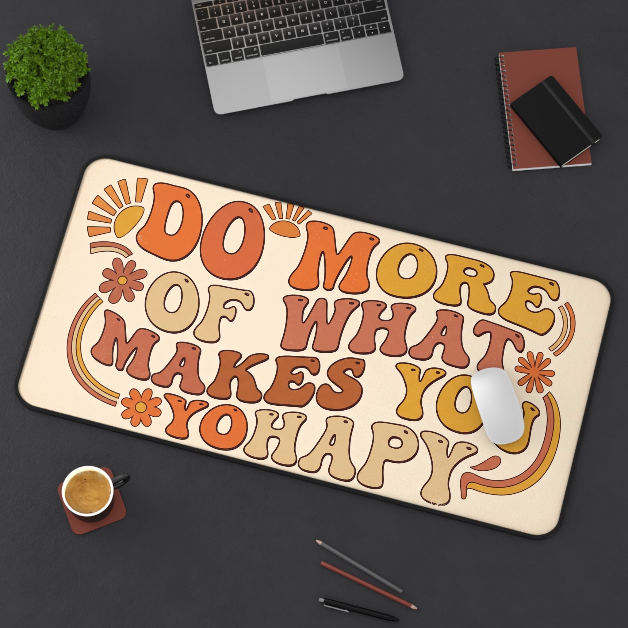Groovy Retro Motivational Desk Mat 70s Vintage Typography Art Workspace Pad