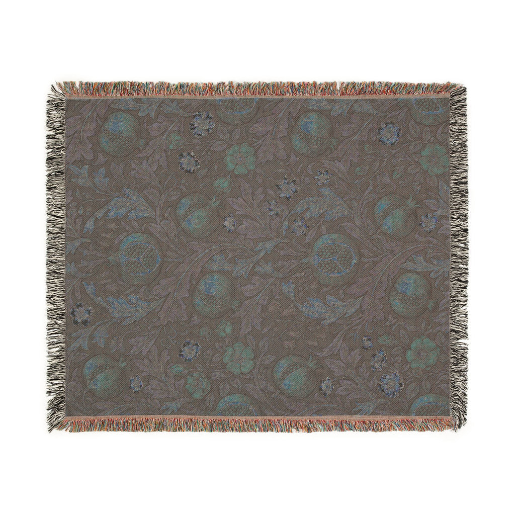 Vintage William Morris Pomegranate Woven Throw Blanket Olive Botanical Tapestry