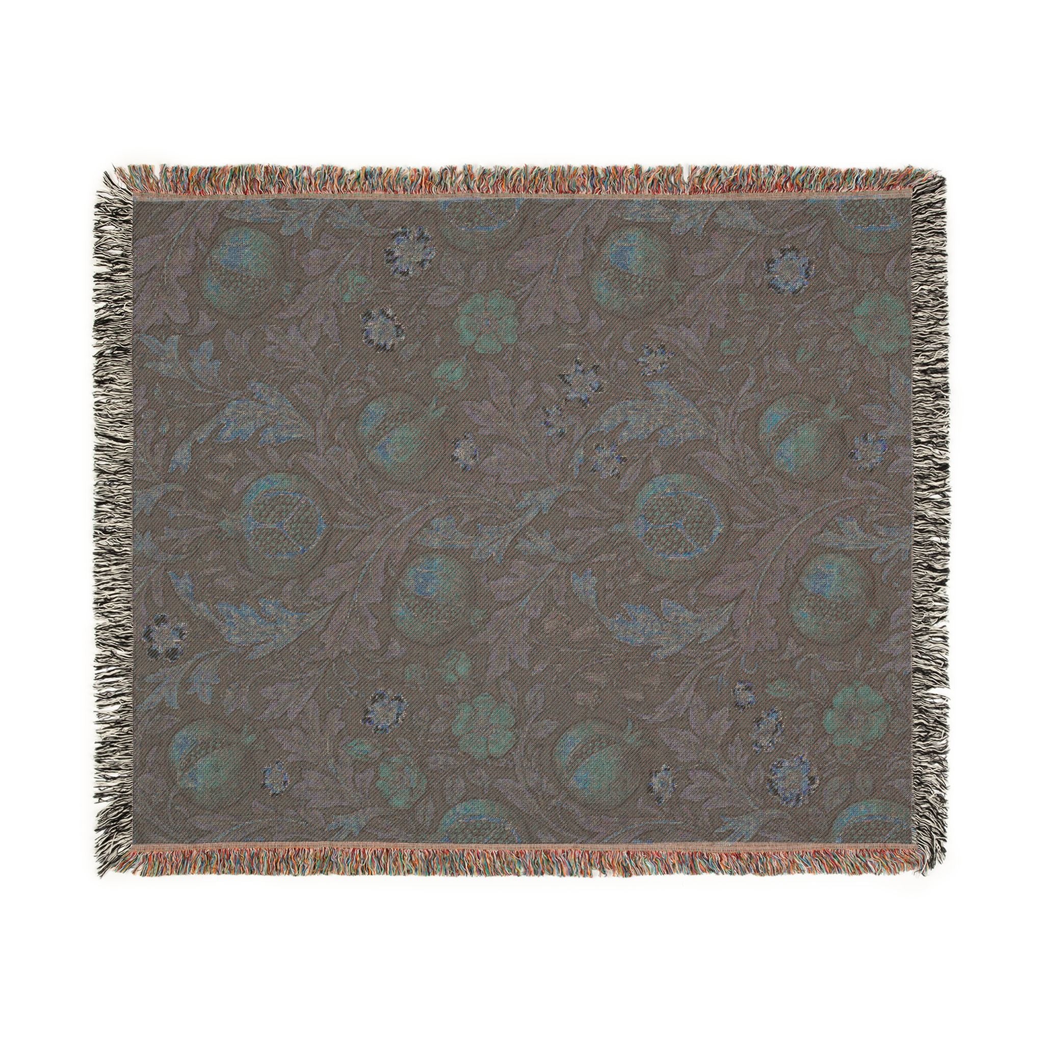 Vintage William Morris Pomegranate Woven Throw Blanket Olive Botanical Tapestry