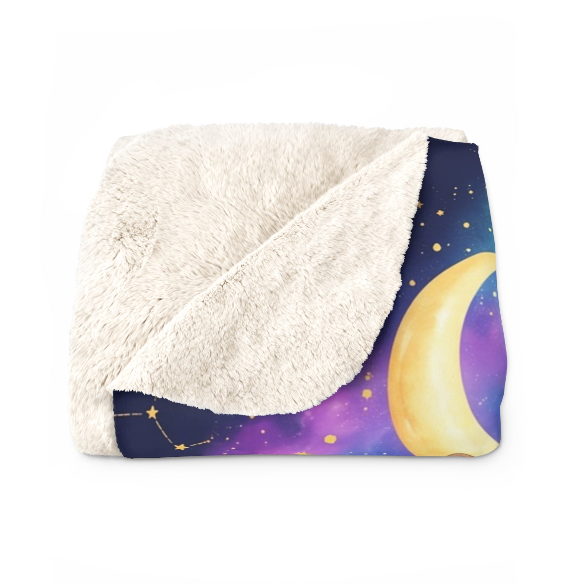 Celestial Sleeping Animals & Galaxy Sherpa Fleece Blanket Starry Night Nursery Throw