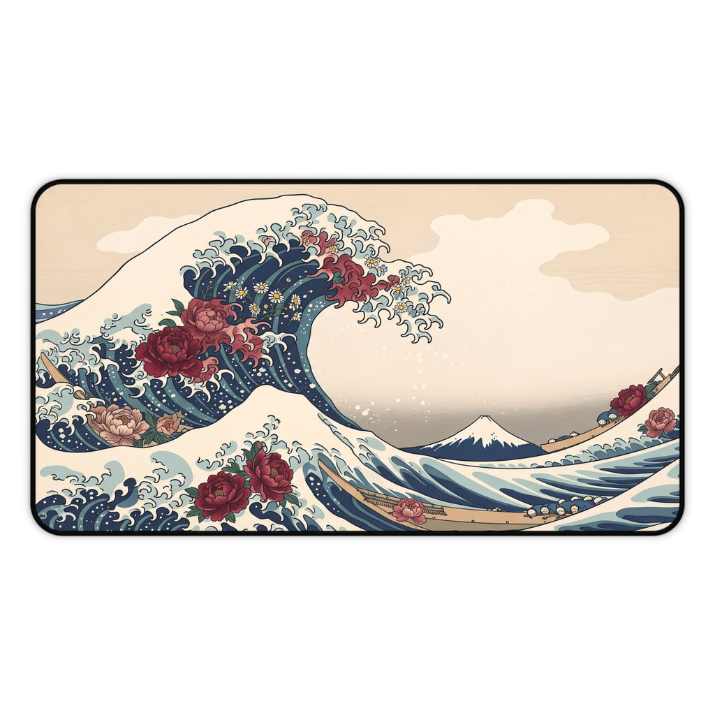 Floral Great Wave Desk Mat Botanical Kanagawa Ukiyo-e Art Aesthetic Pad