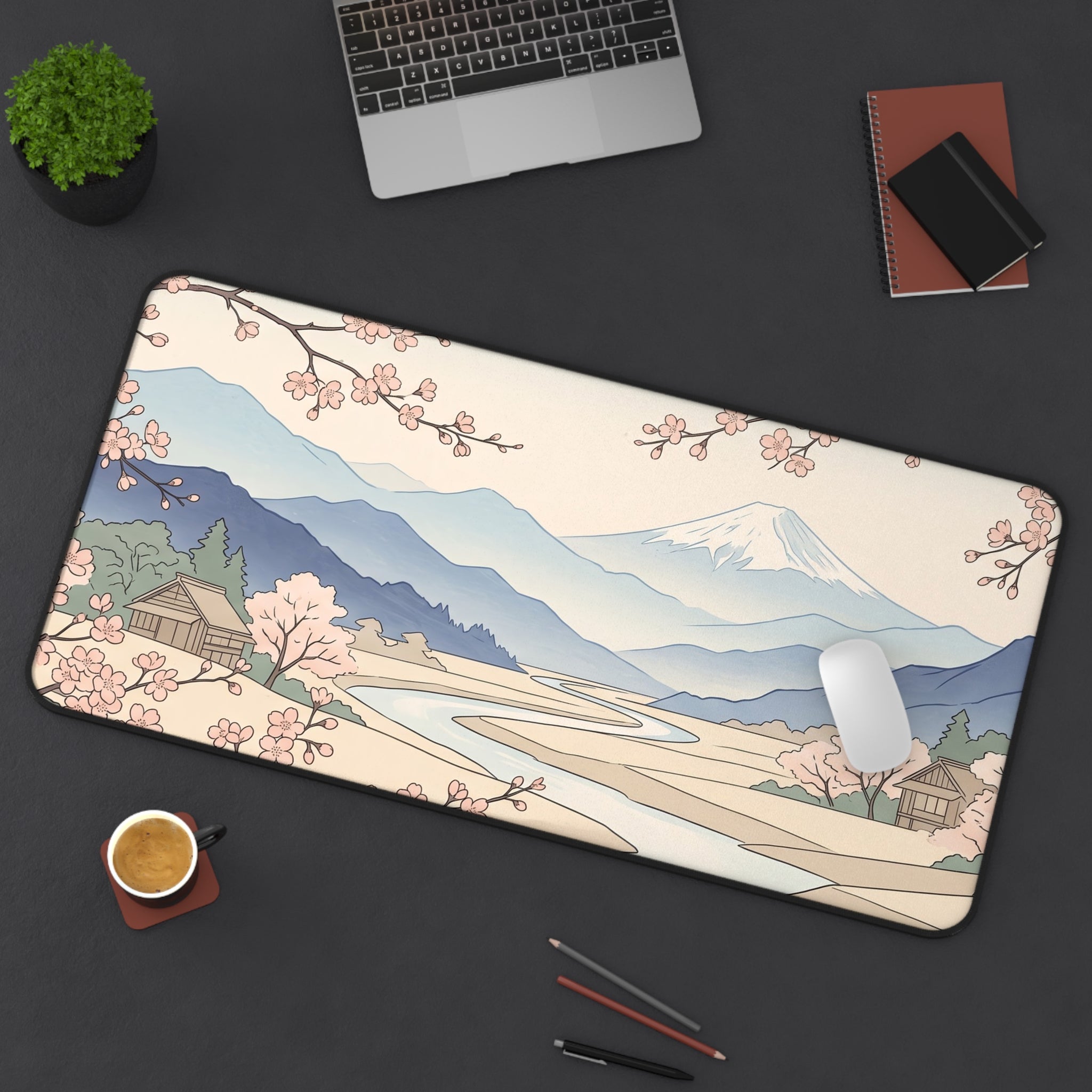 Japanese Aesthetic Mount Fuji Desk Mat Cherry Blossom Sakura Art Workspace Pad