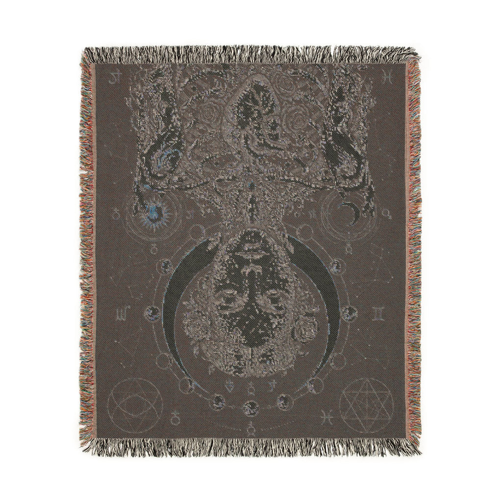 Mystical Celestial Goddess Woven Throw Blanket Dark Macabre Botanical Tapestry