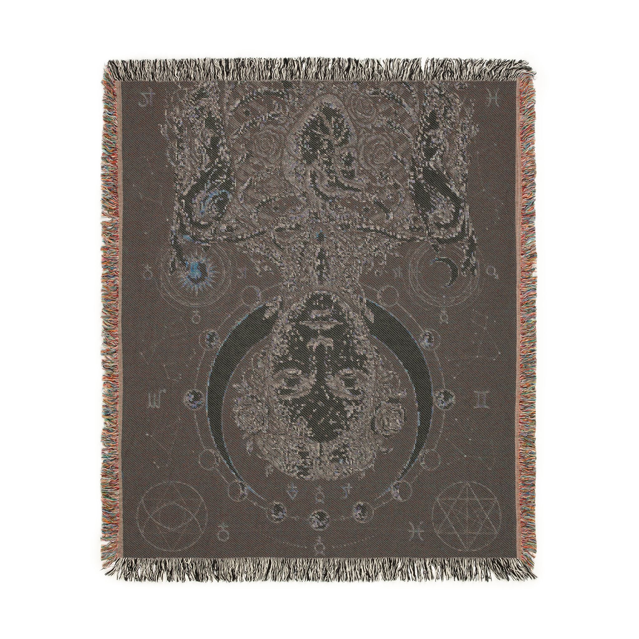 Mystical Celestial Goddess Woven Throw Blanket Dark Macabre Botanical Tapestry