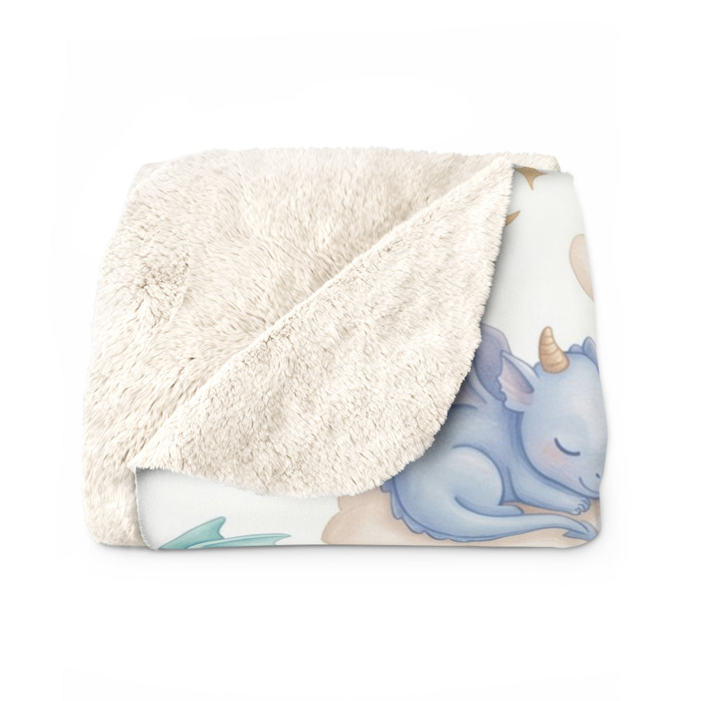 Pastel Sleeping Dragon & Cloud Sherpa Fleece Blanket Dreamy Nursery Throw