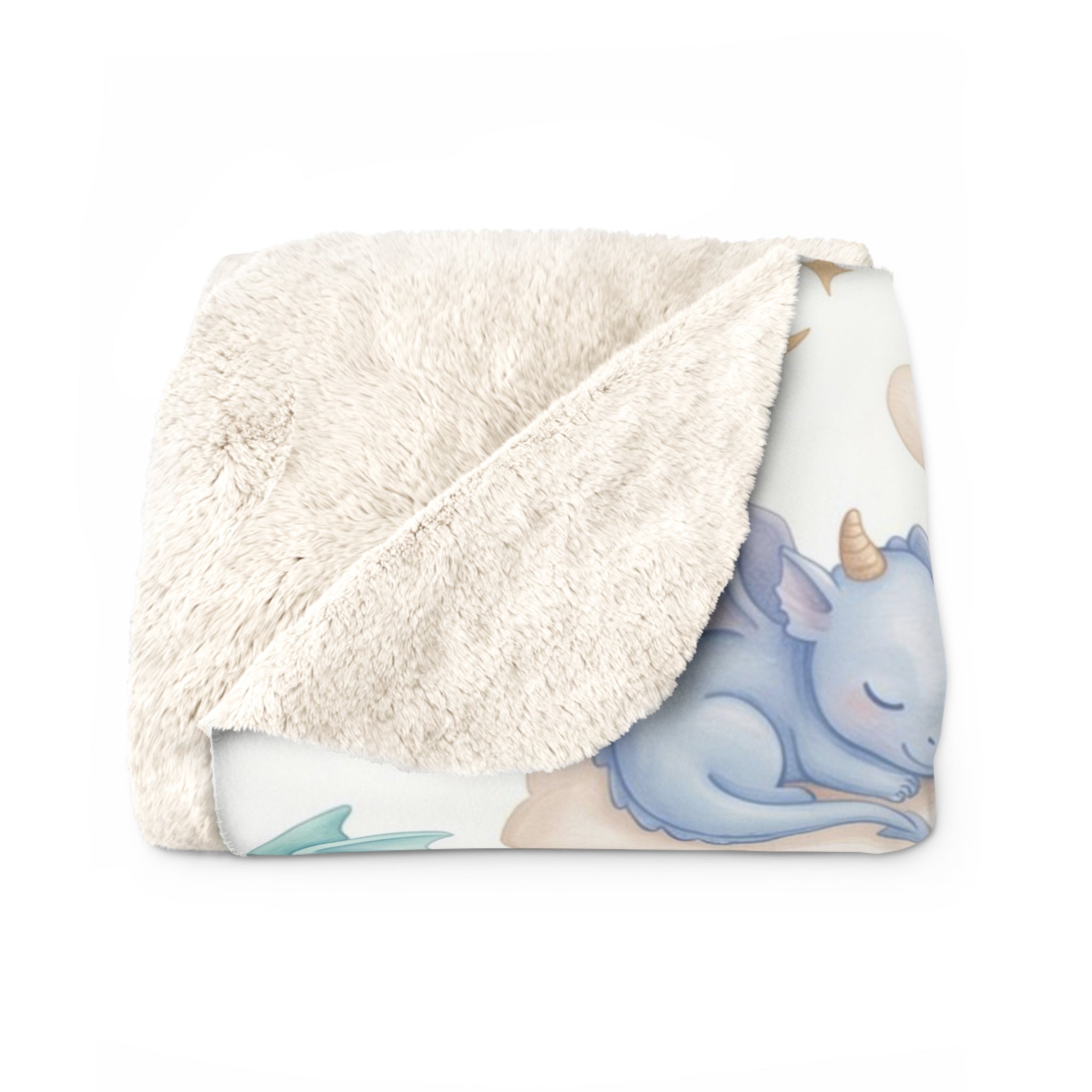 Pastel Sleeping Dragon & Cloud Sherpa Fleece Blanket Dreamy Nursery Throw