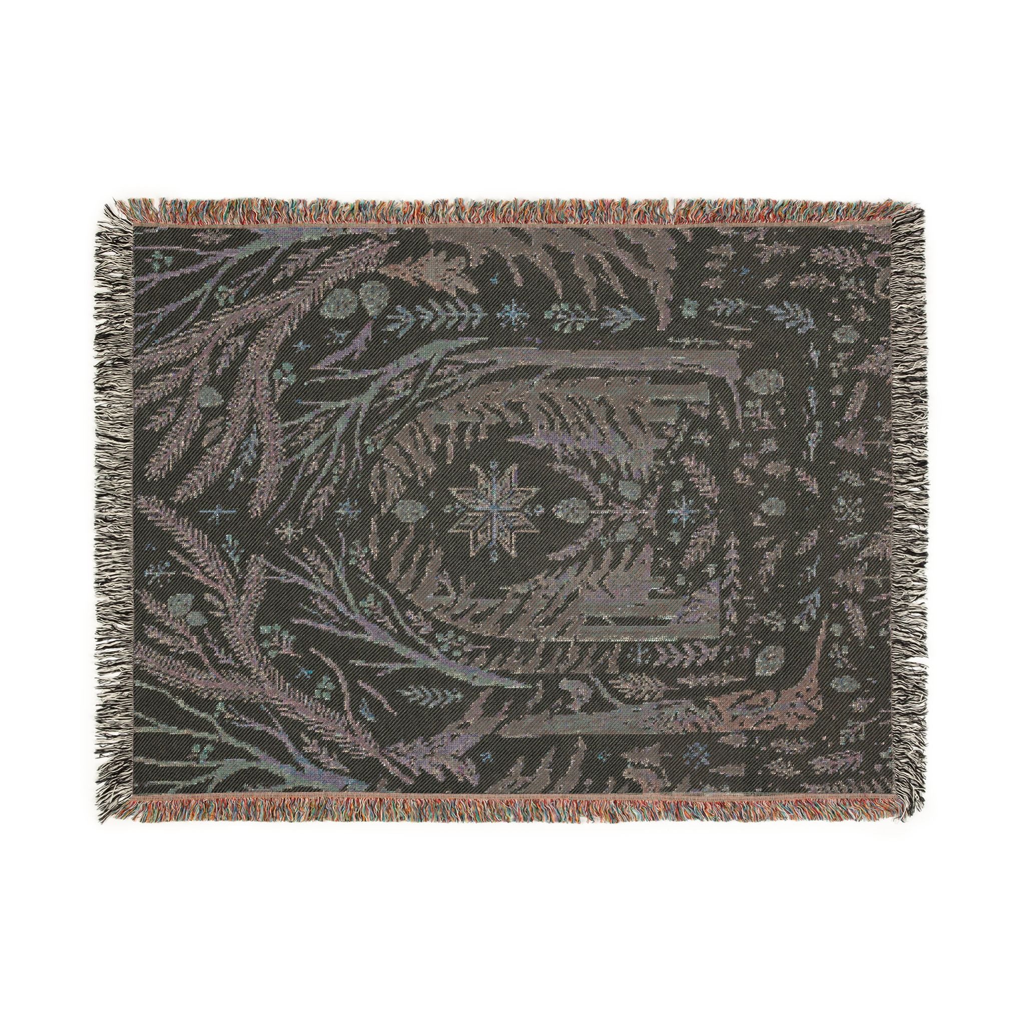 Nordic Folk Art Winter Forest Woven Throw Blanket Scandinavian Tapestry