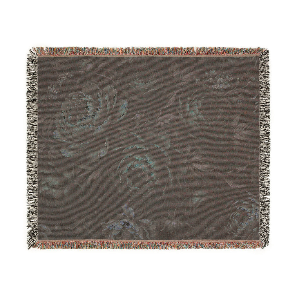 Dark Floral Peony Woven Throw Blanket Moody Botanical Tapestry