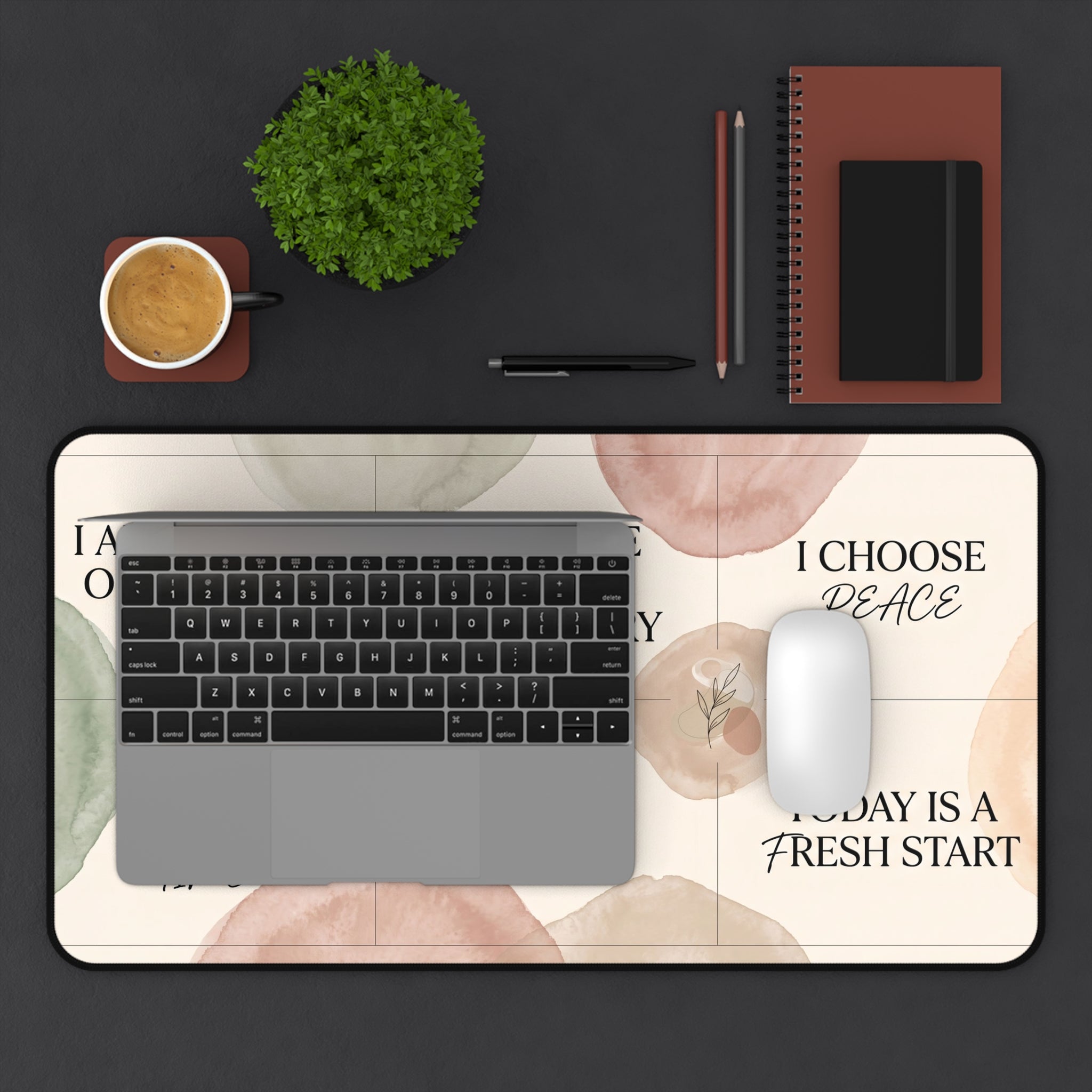 Mindful Affirmations Desk Mat Pastel Watercolor Botanical Art Aesthetic Pad