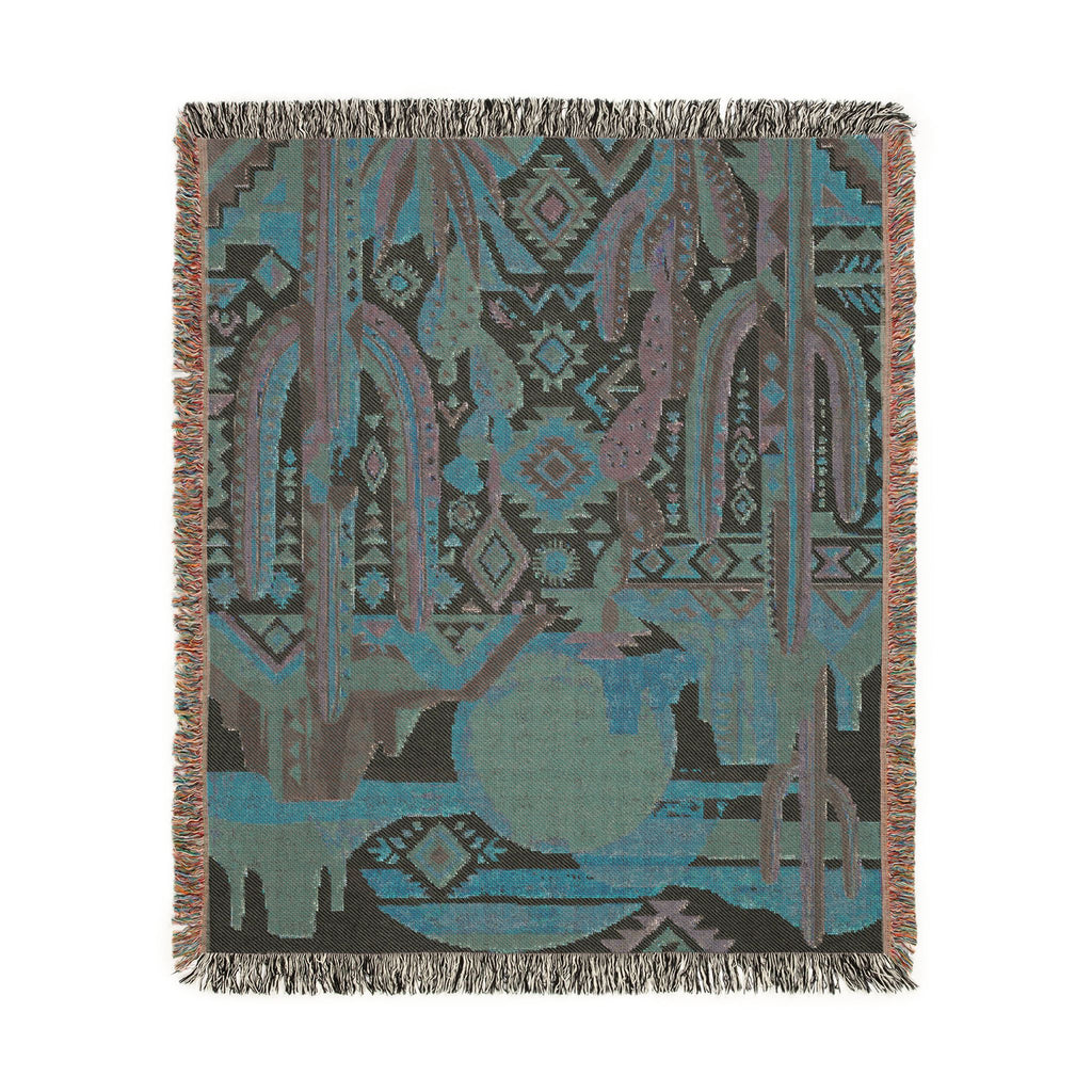 Southwestern Desert Sunset Woven Throw Blanket Boho Cactus Tapestry