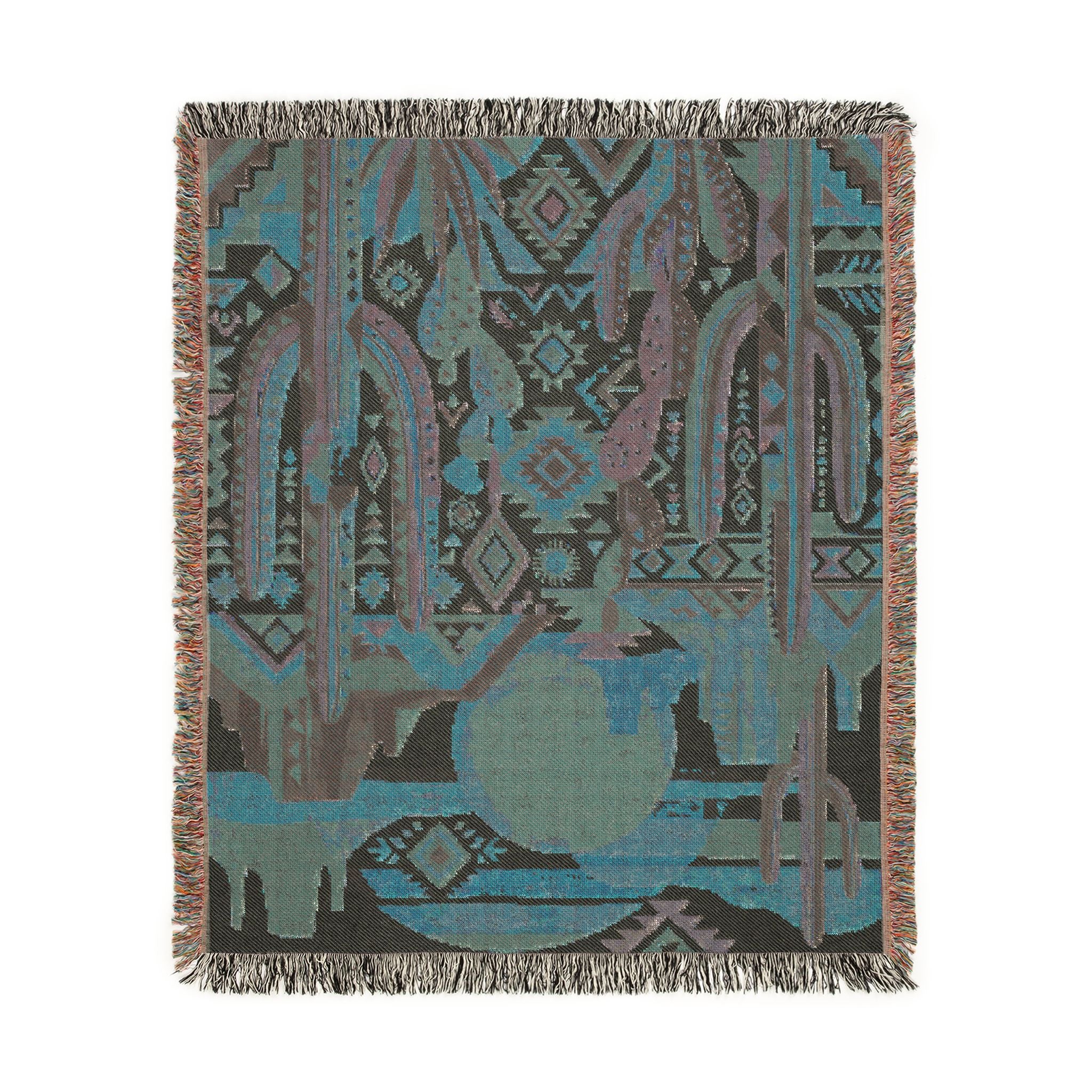 Southwestern Desert Sunset Woven Throw Blanket Boho Cactus Tapestry