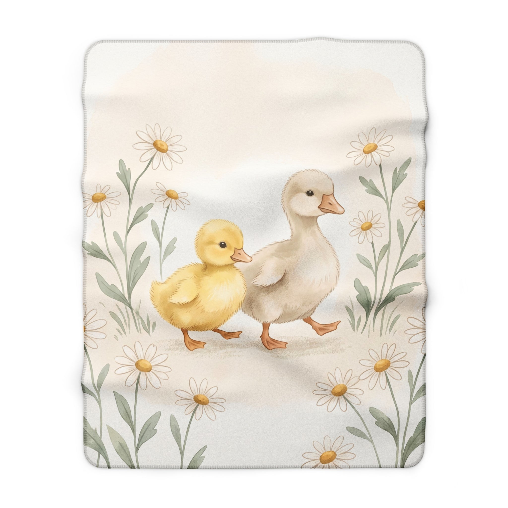 Watercolor Ducklings & Daisies Sherpa Fleece Blanket Cute Spring Nursery Throw