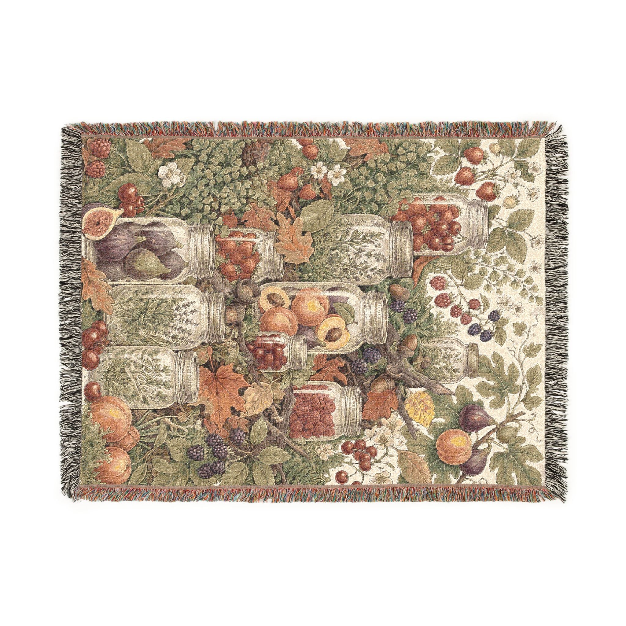 Vintage Harvest Mason Jar Woven Throw Blanket Cottagecore Botanical Tapestry