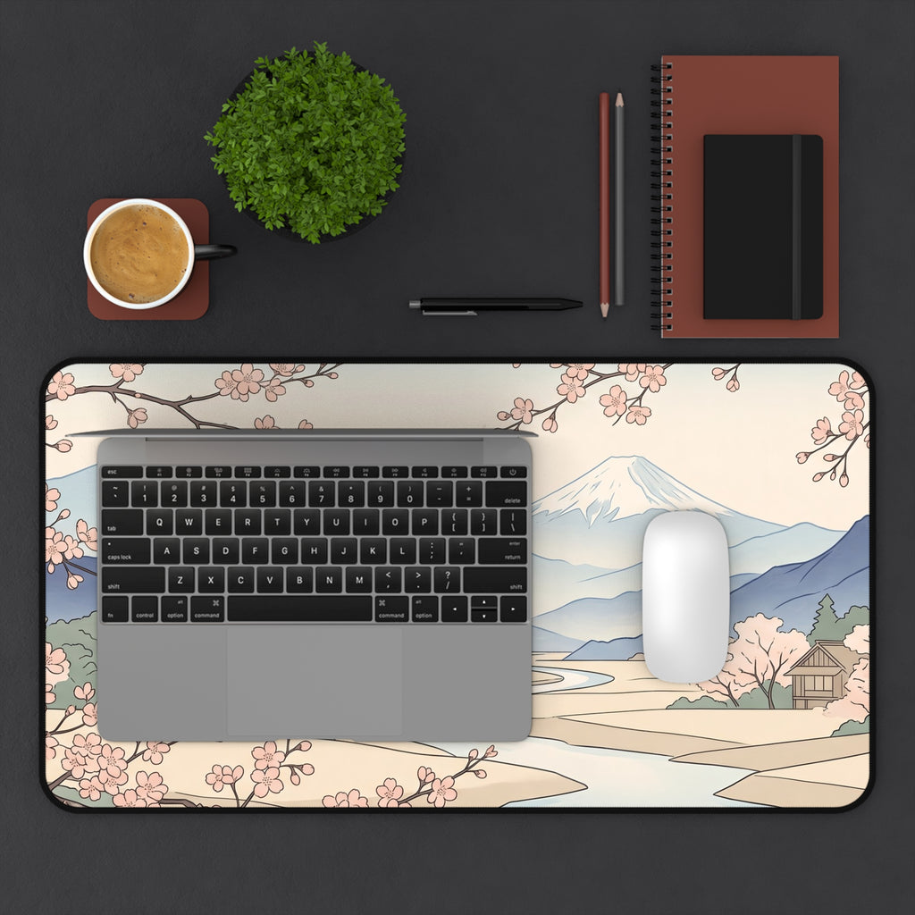 Japanese Aesthetic Mount Fuji Desk Mat Cherry Blossom Sakura Art Workspace Pad