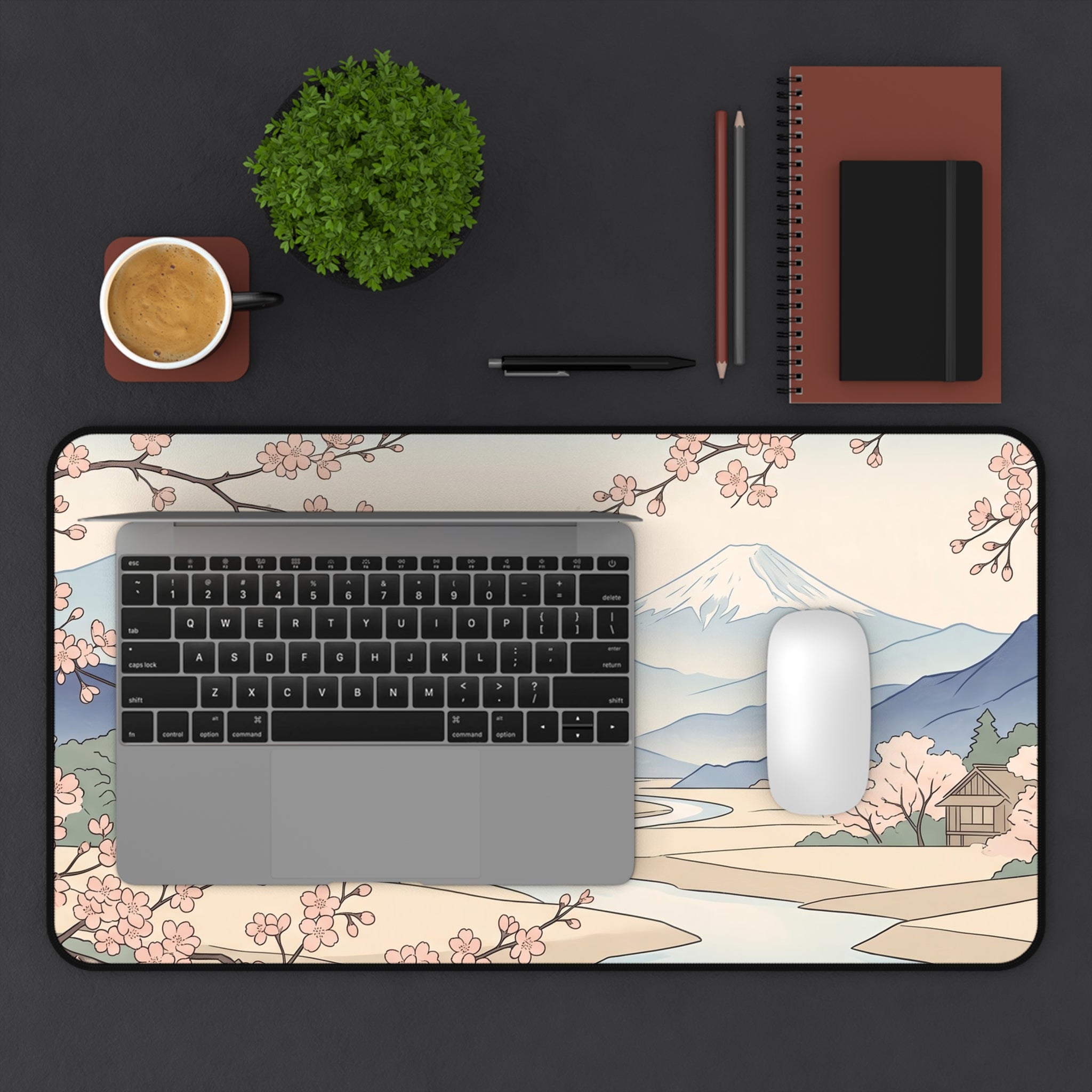 Japanese Aesthetic Mount Fuji Desk Mat Cherry Blossom Sakura Art Workspace Pad