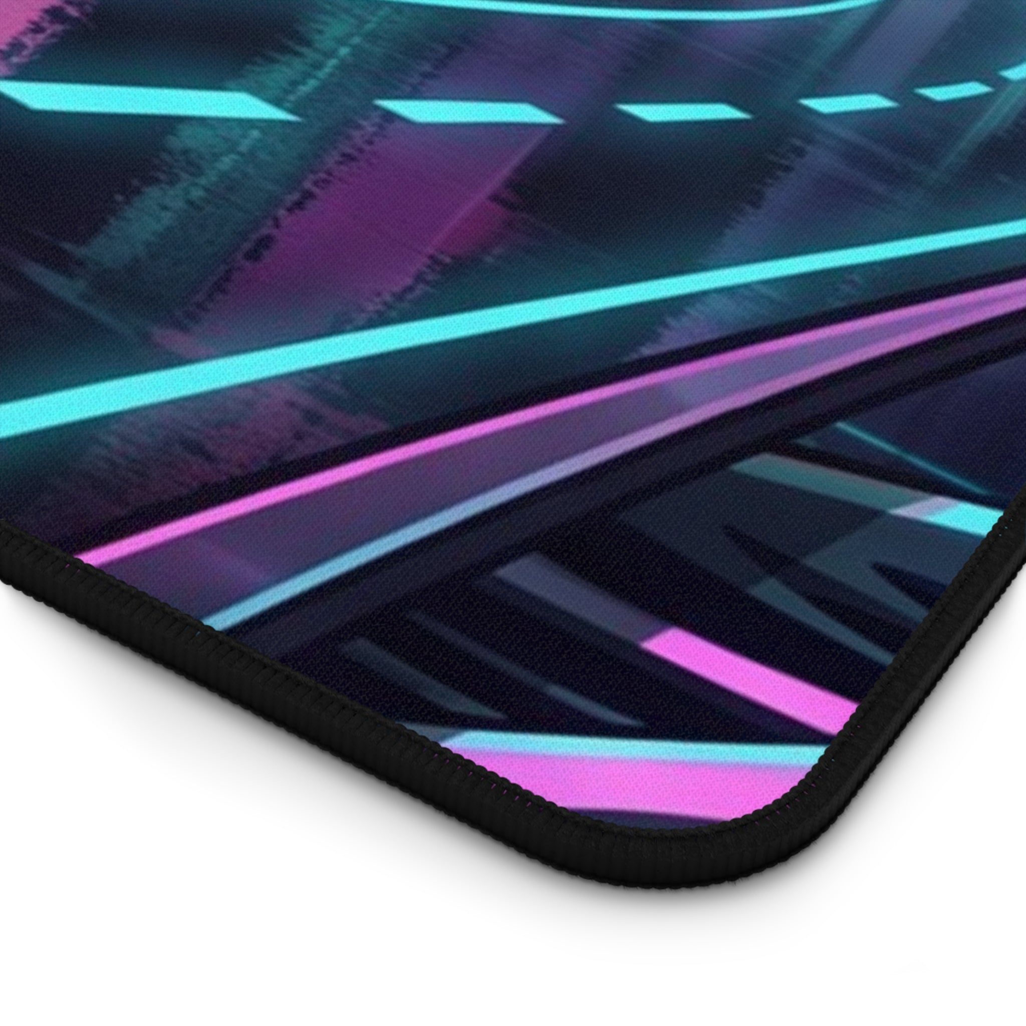 Neon Synthwave Great Wave Desk Mat Cyberpunk Cityscape Gaming Pad