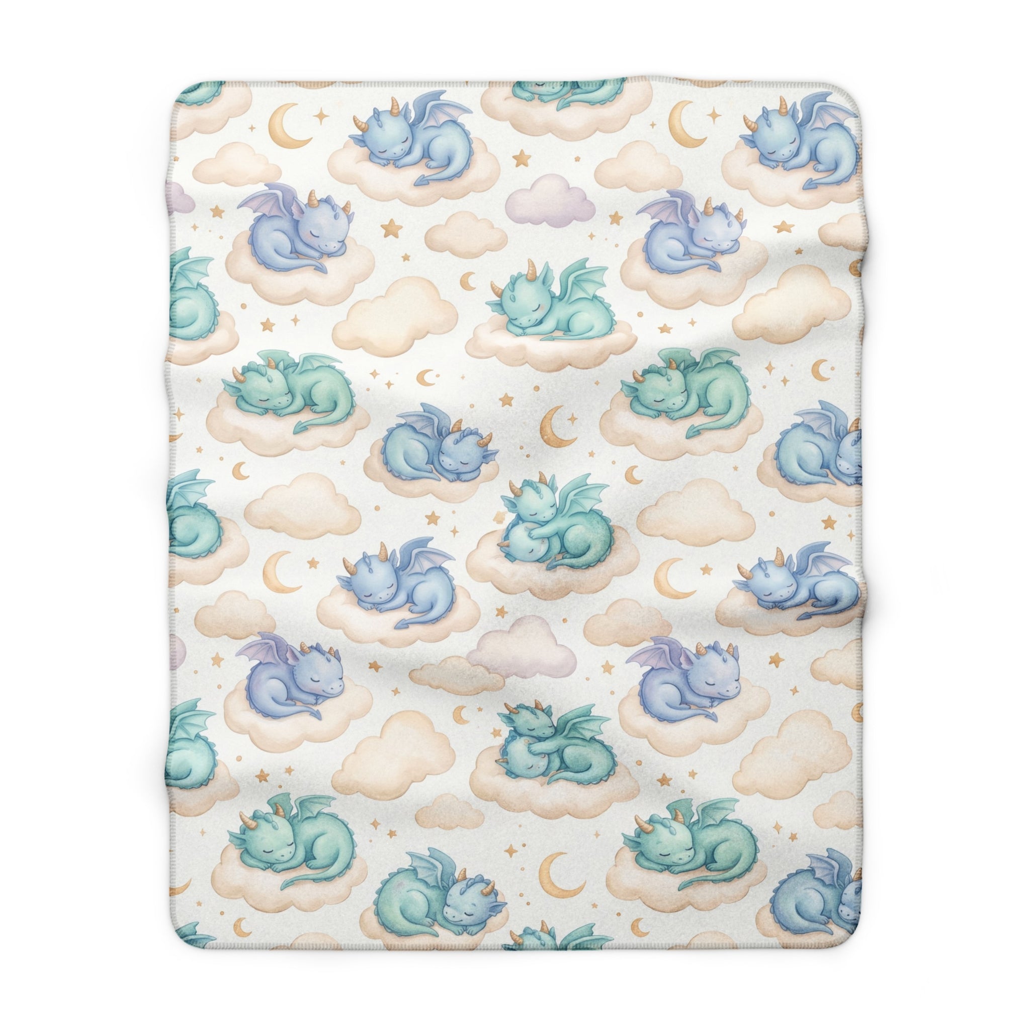 Pastel Sleeping Dragon & Cloud Sherpa Fleece Blanket Dreamy Nursery Throw