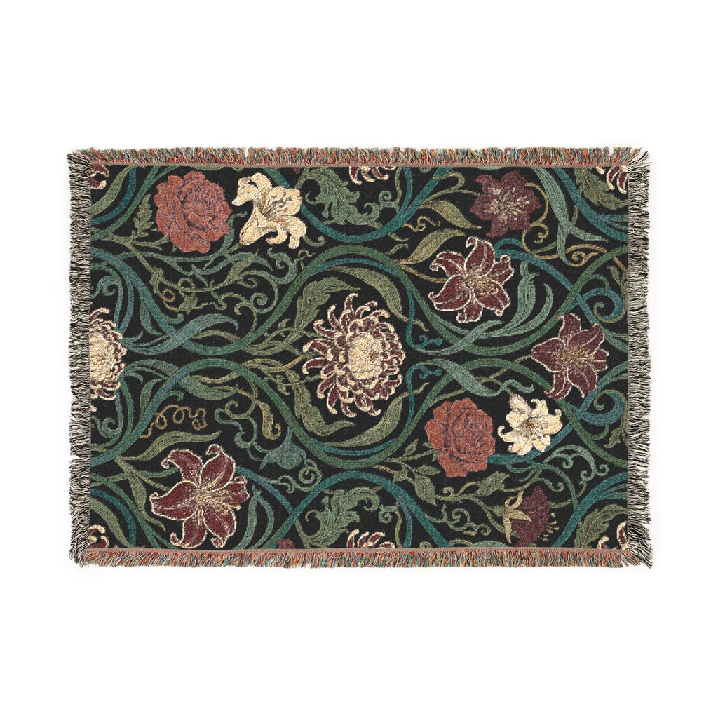 Art Nouveau Floral Woven Throw Blanket William Morris Style Tapestry