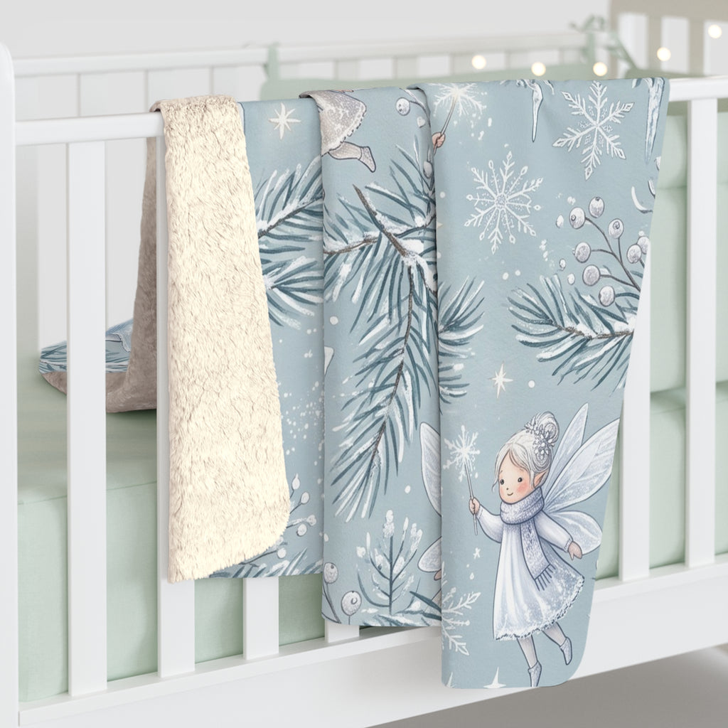 Winter Fairies & Snowflakes Sherpa Fleece Blanket Ethereal Holiday Throw