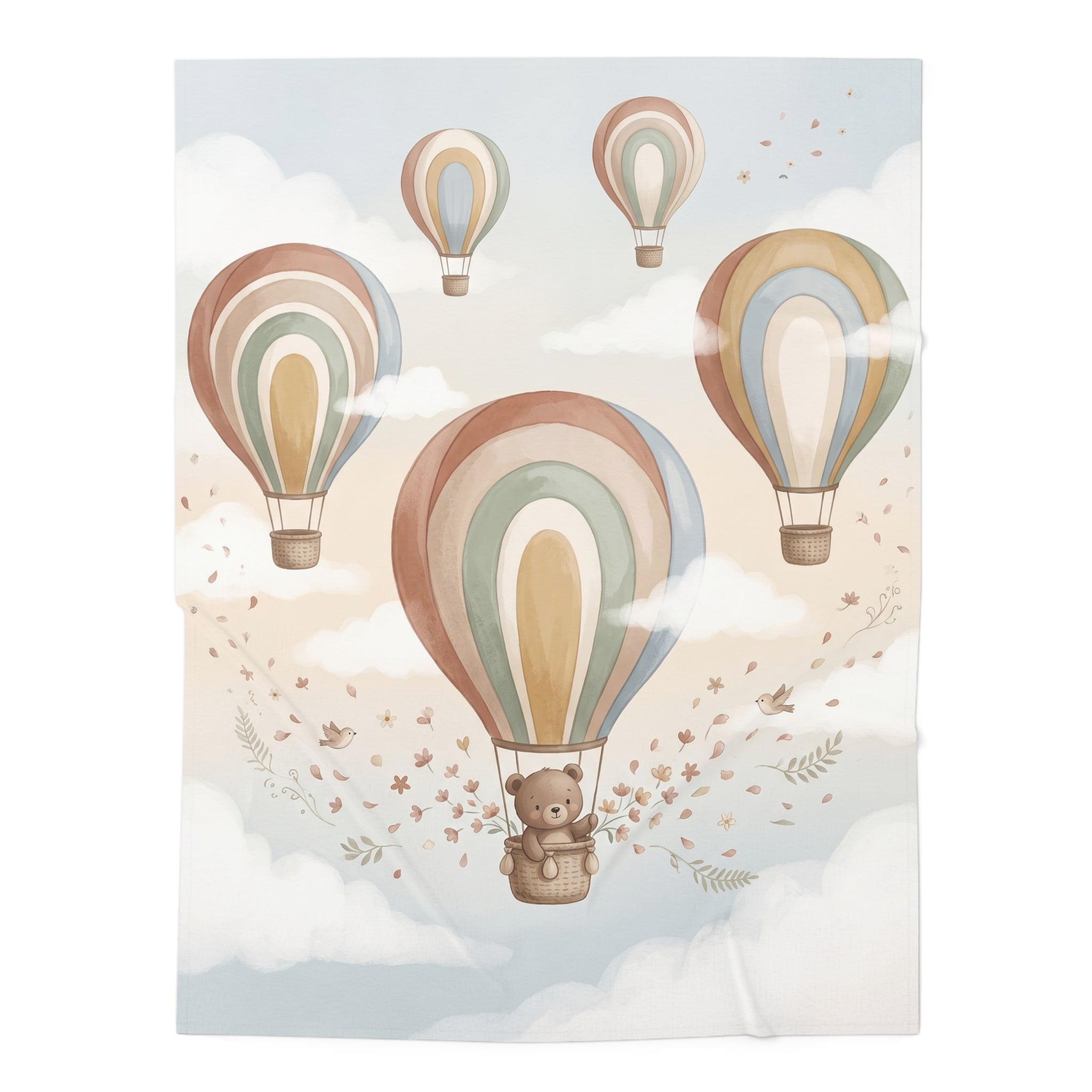 Watercolor Hot Air Balloon Bear Jersey Baby Swaddle Blanket Whimsical Nursery Throw