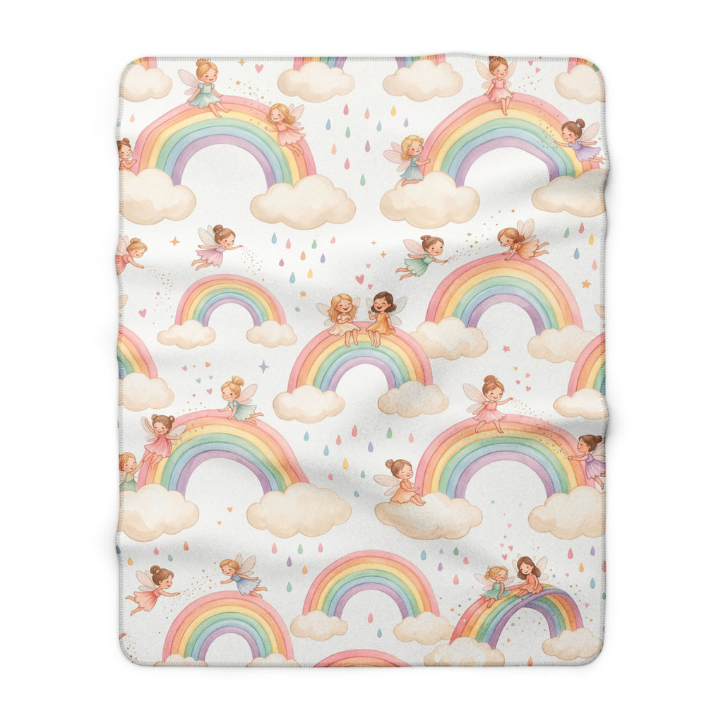 Pastel Fairy & Rainbow Sherpa Fleece Blanket Magical Nursery Throw