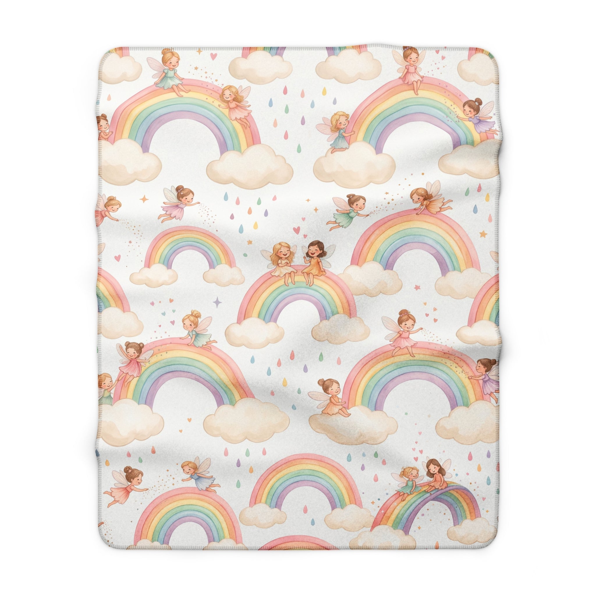 Pastel Fairy & Rainbow Sherpa Fleece Blanket Magical Nursery Throw
