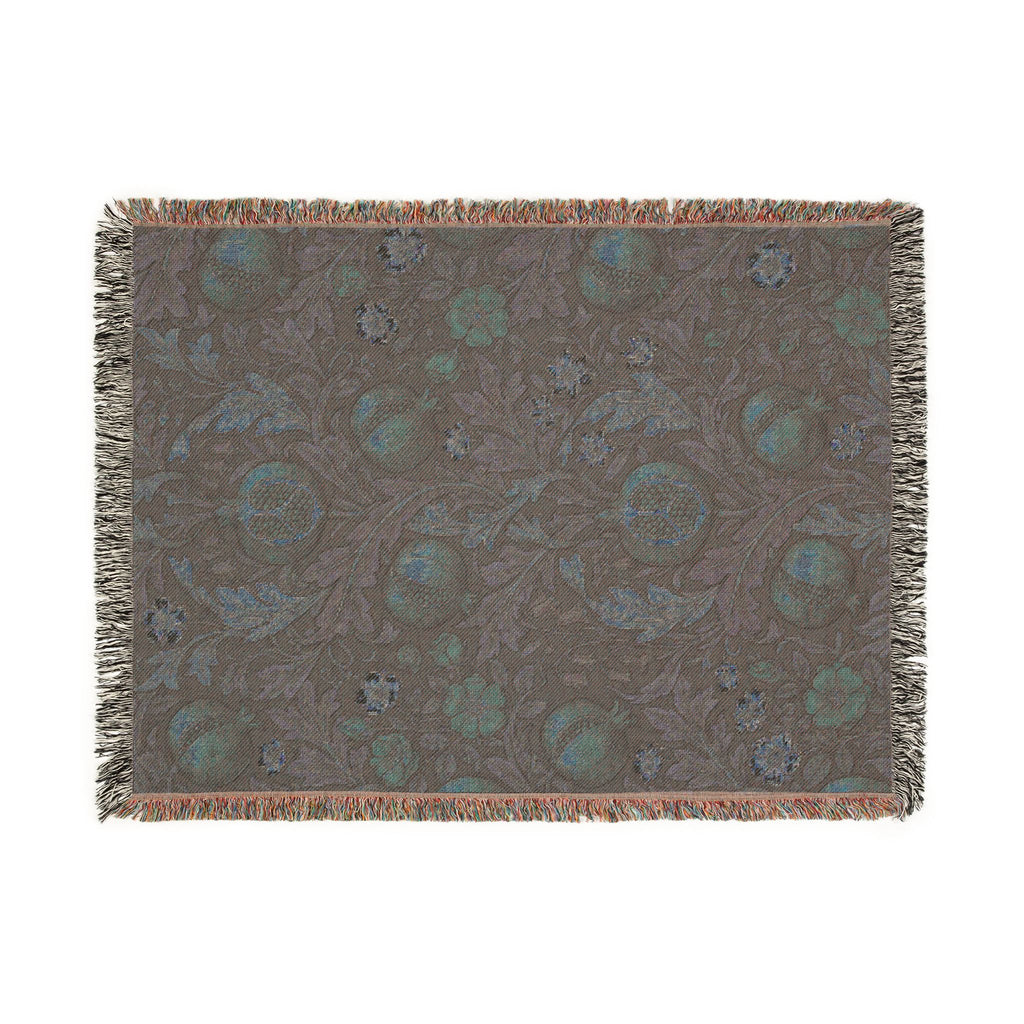 Vintage William Morris Pomegranate Woven Throw Blanket Olive Botanical Tapestry