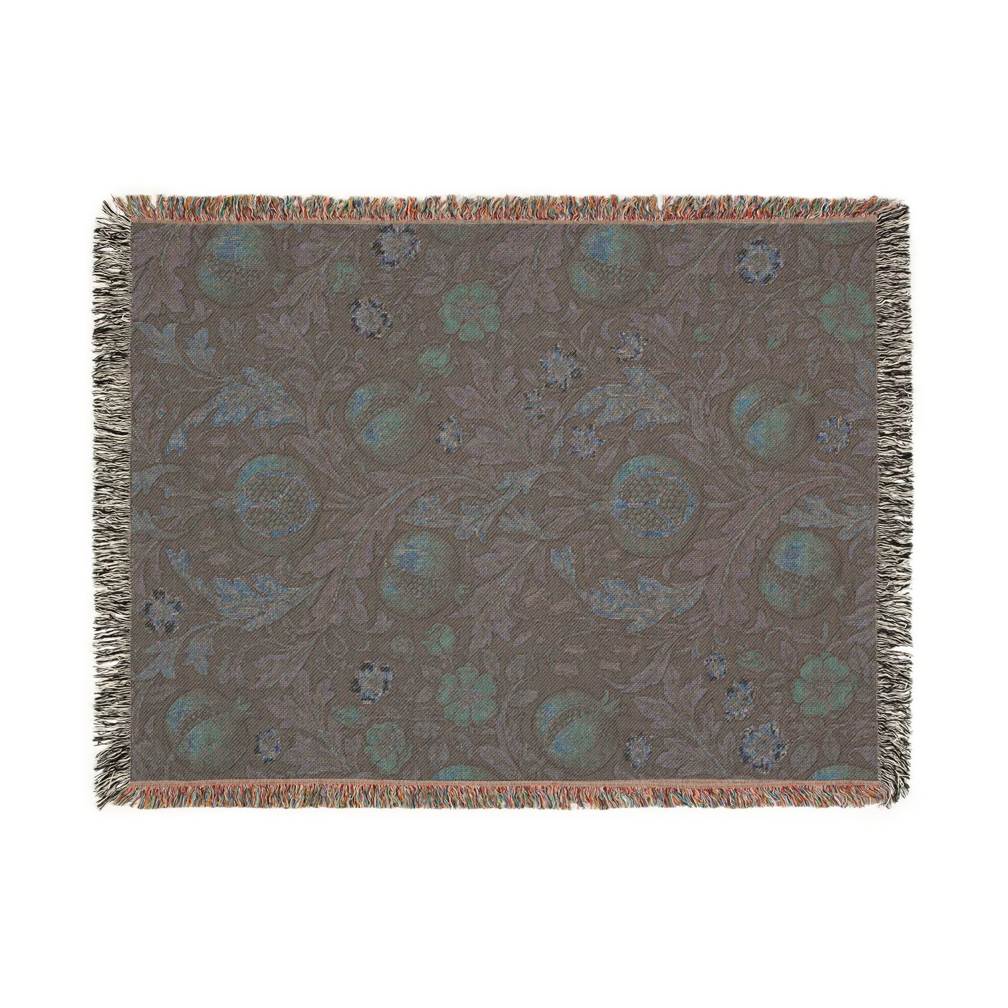 Vintage William Morris Pomegranate Woven Throw Blanket Olive Botanical Tapestry
