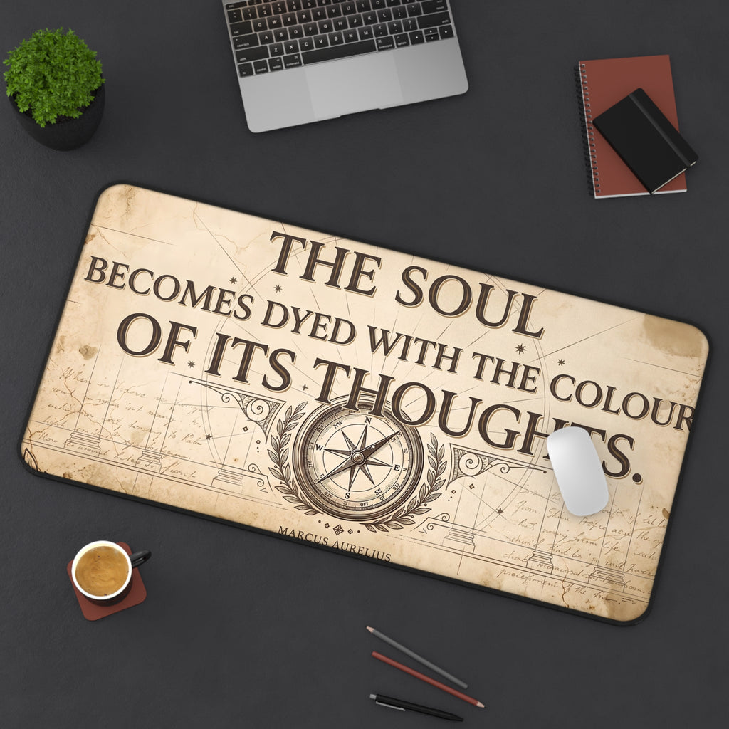 Stoic Philosophy Desk Mat Marcus Aurelius Quote & Vintage Compass Art Office Pad