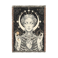 Mystical Celestial Goddess Woven Throw Blanket Dark Macabre Botanical Tapestry