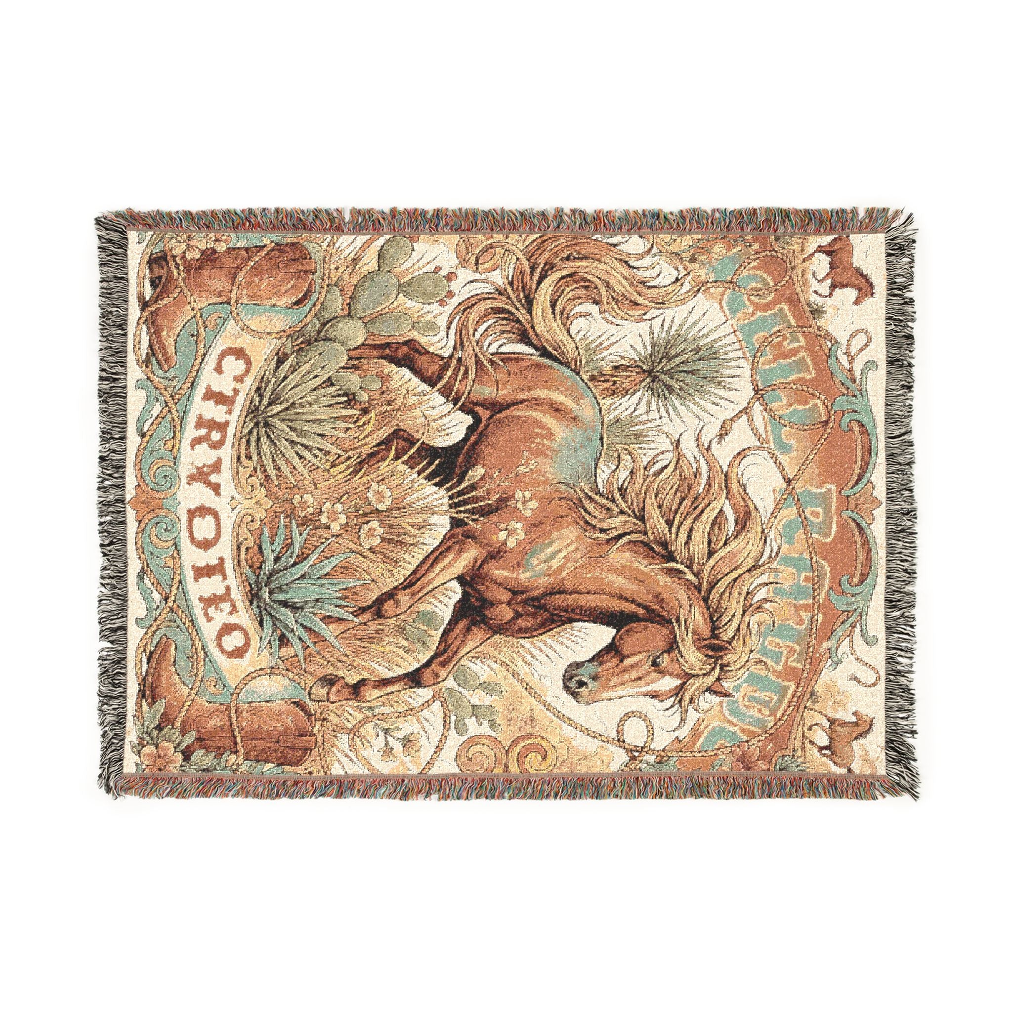 Vintage Western Wild Horse Woven Throw Blanket Southwestern Cowboy Tapestry