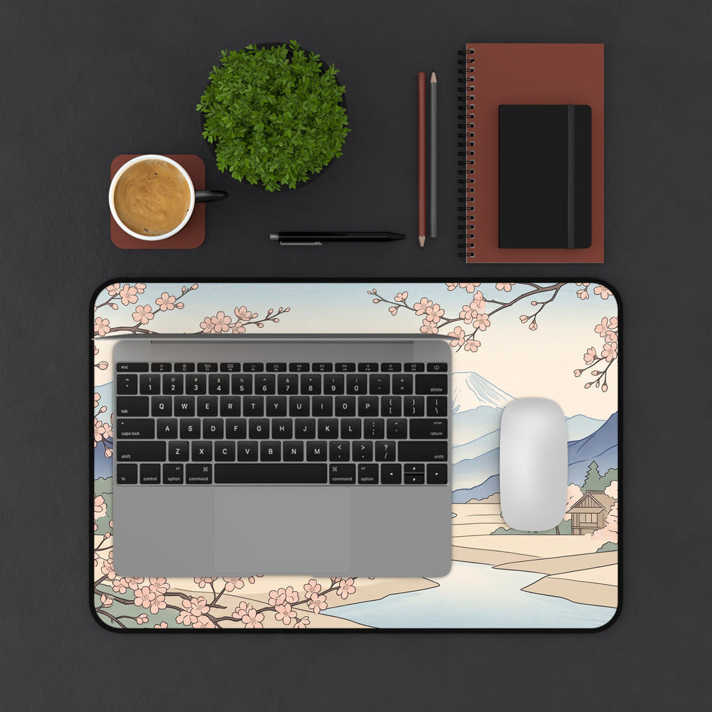 Japanese Aesthetic Mount Fuji Desk Mat Cherry Blossom Sakura Art Workspace Pad