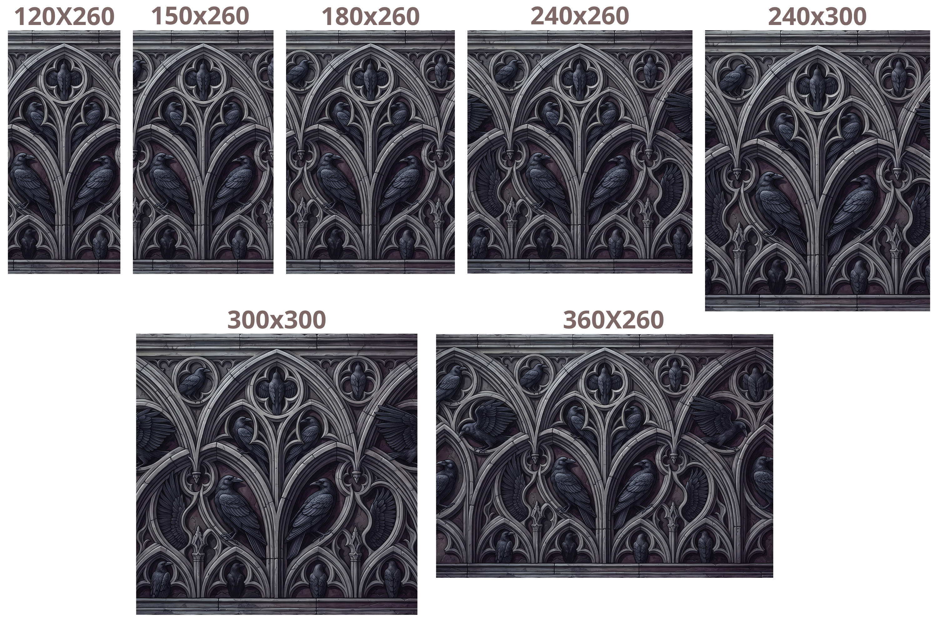 3D Gothic Raven & Stone Archway Wall Mural Dark Academia Architectural Wallpaper