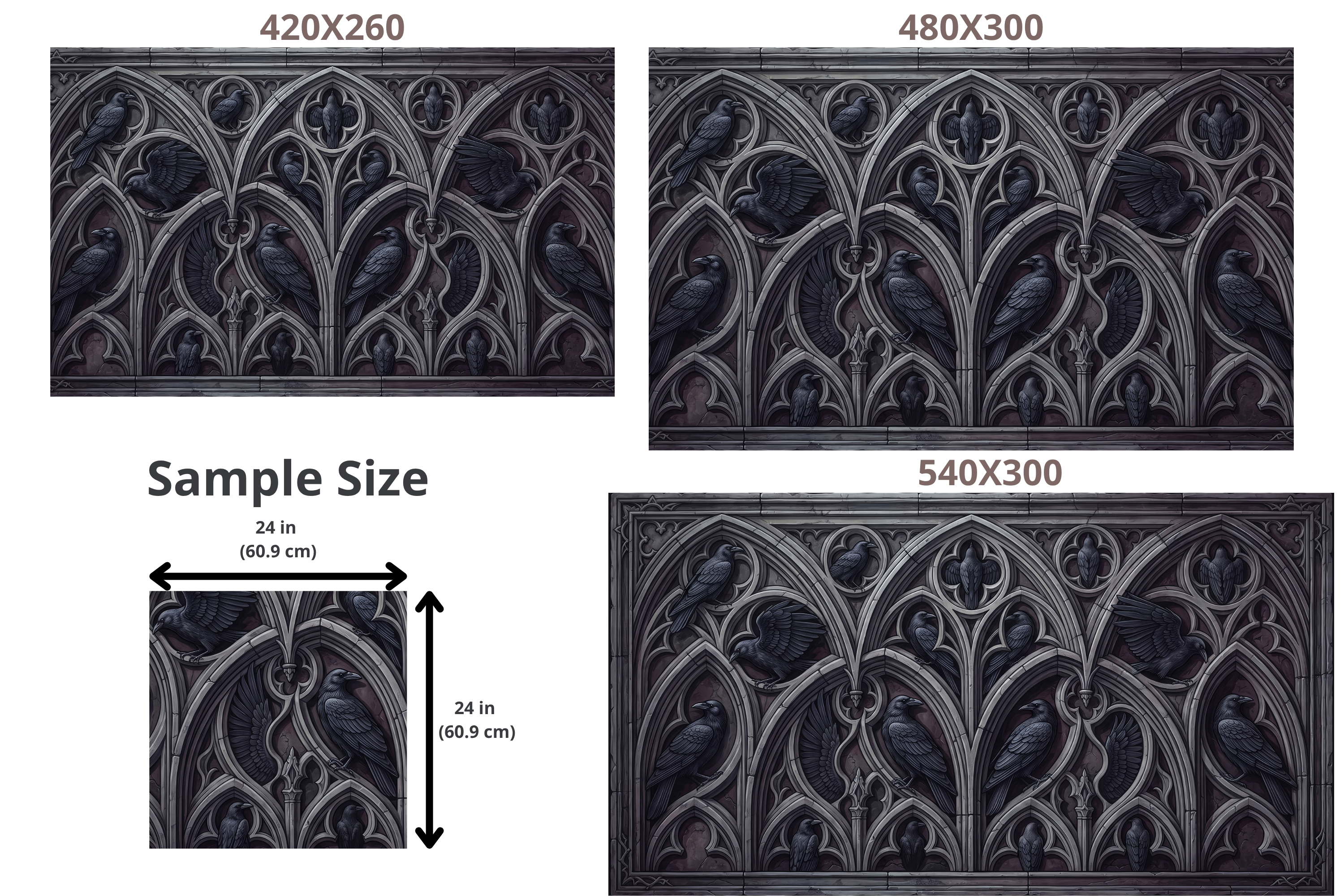 3D Gothic Raven & Stone Archway Wall Mural Dark Academia Architectural Wallpaper