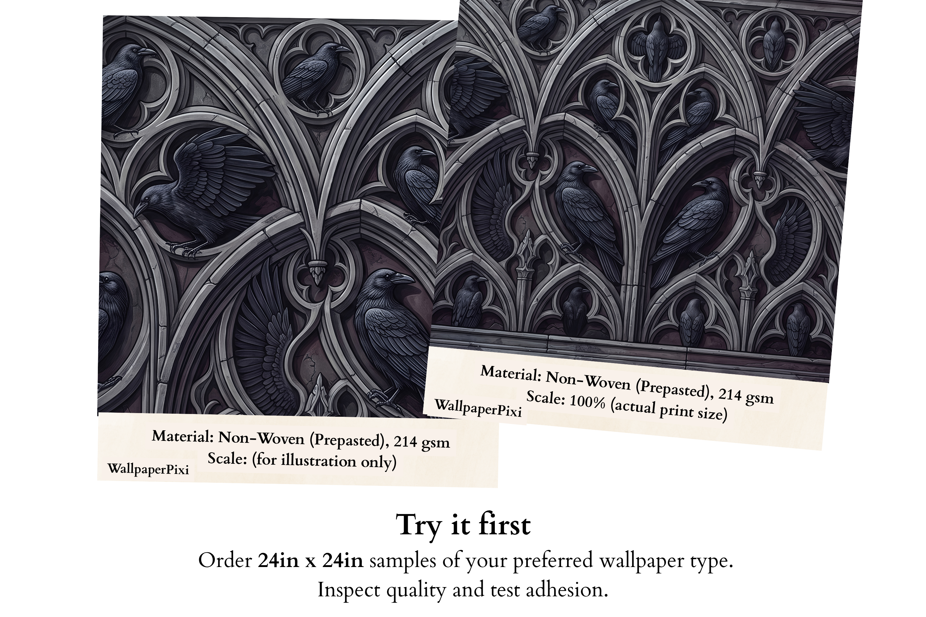 3D Gothic Raven & Stone Archway Wall Mural Dark Academia Architectural Wallpaper