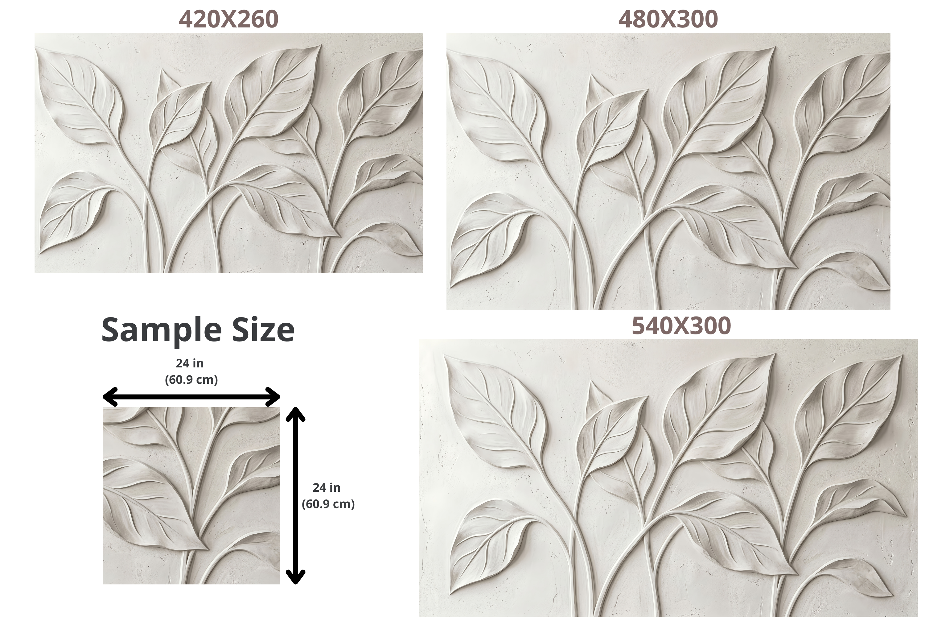 3D Plaster Leaf Botanical Mural Faux Bas-Relief Sculpted Peel and Stick Wallpaper