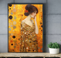 Large modern Golden Woman Wall Decor print as a statement piece over a classic bed